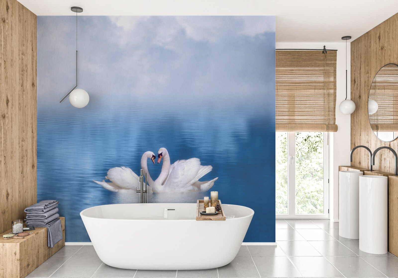 Fototapeta dve labute na pokojnej hladine