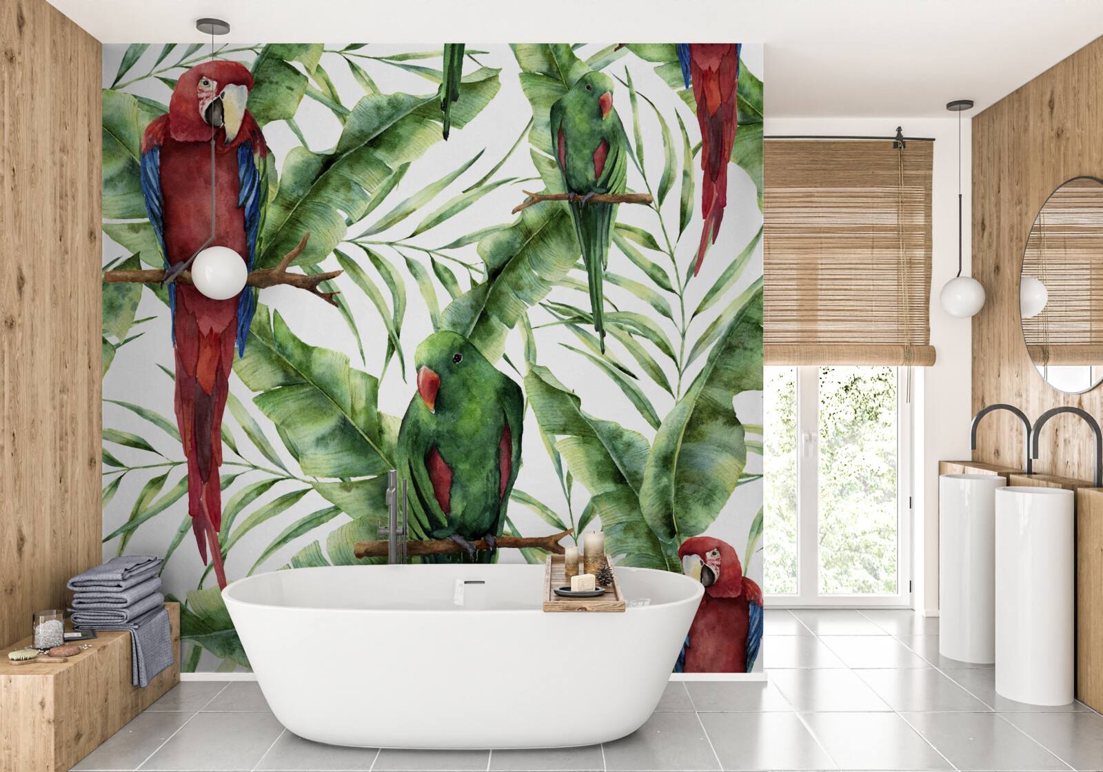 Fototapeta tropické konáre s papagájmi