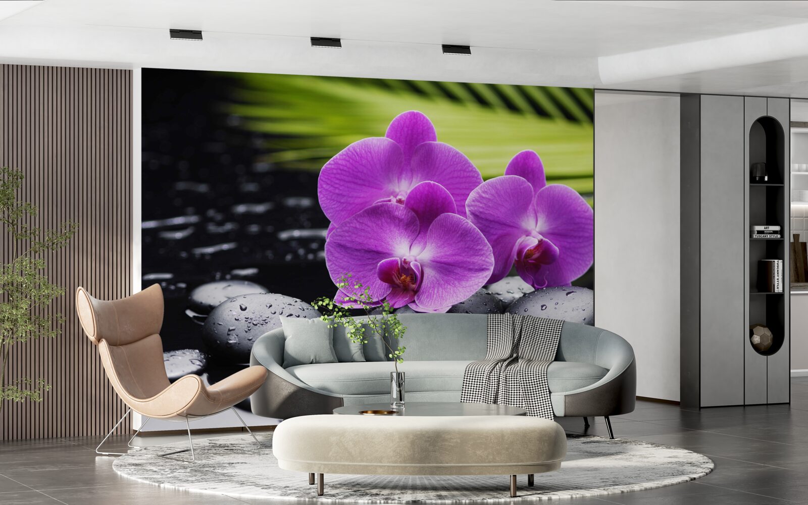 Fototapeta fialová orchidea na čiernom kameni pri vode