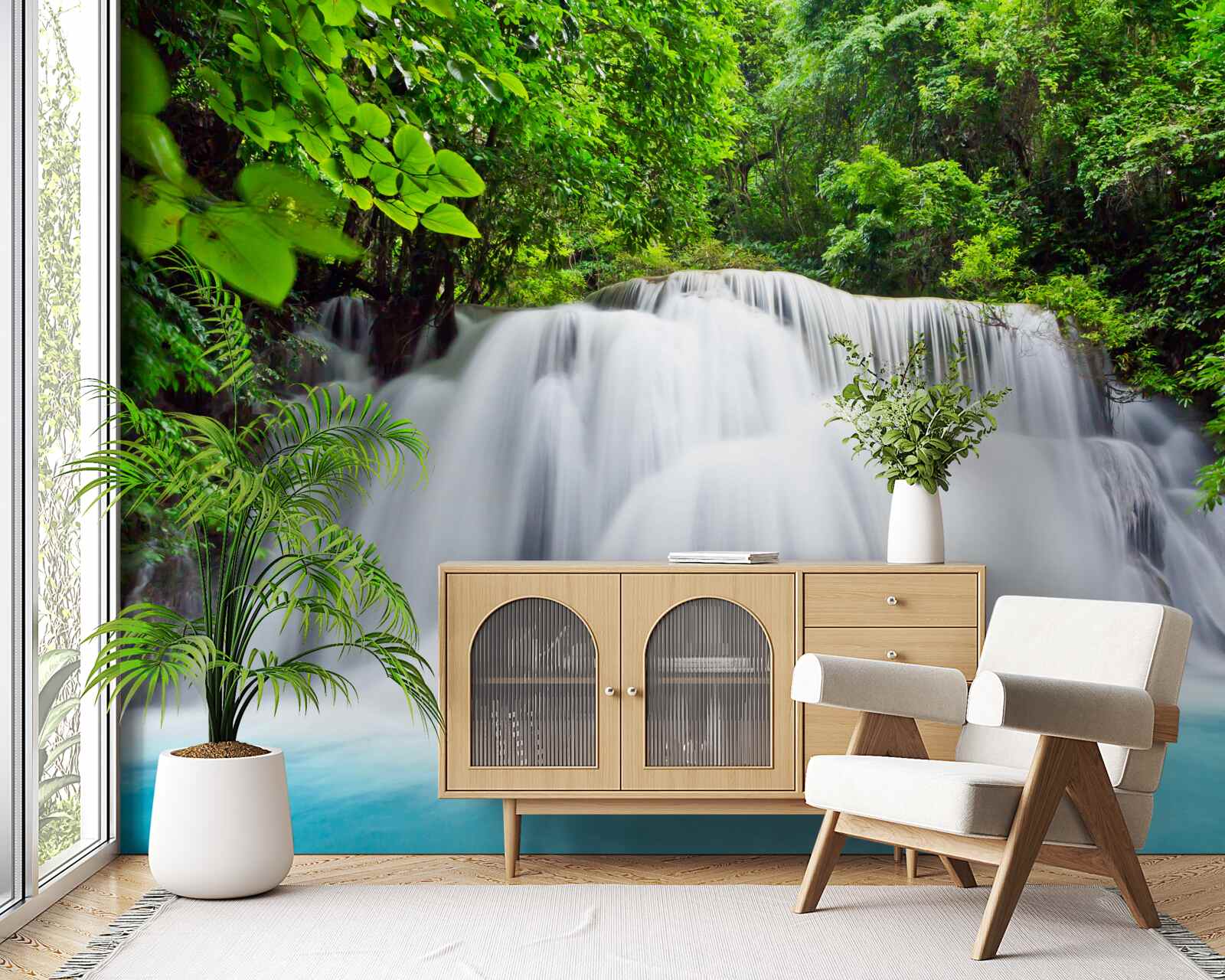 Fototapeta rýchlo padajúci vodopád upprostred lesa