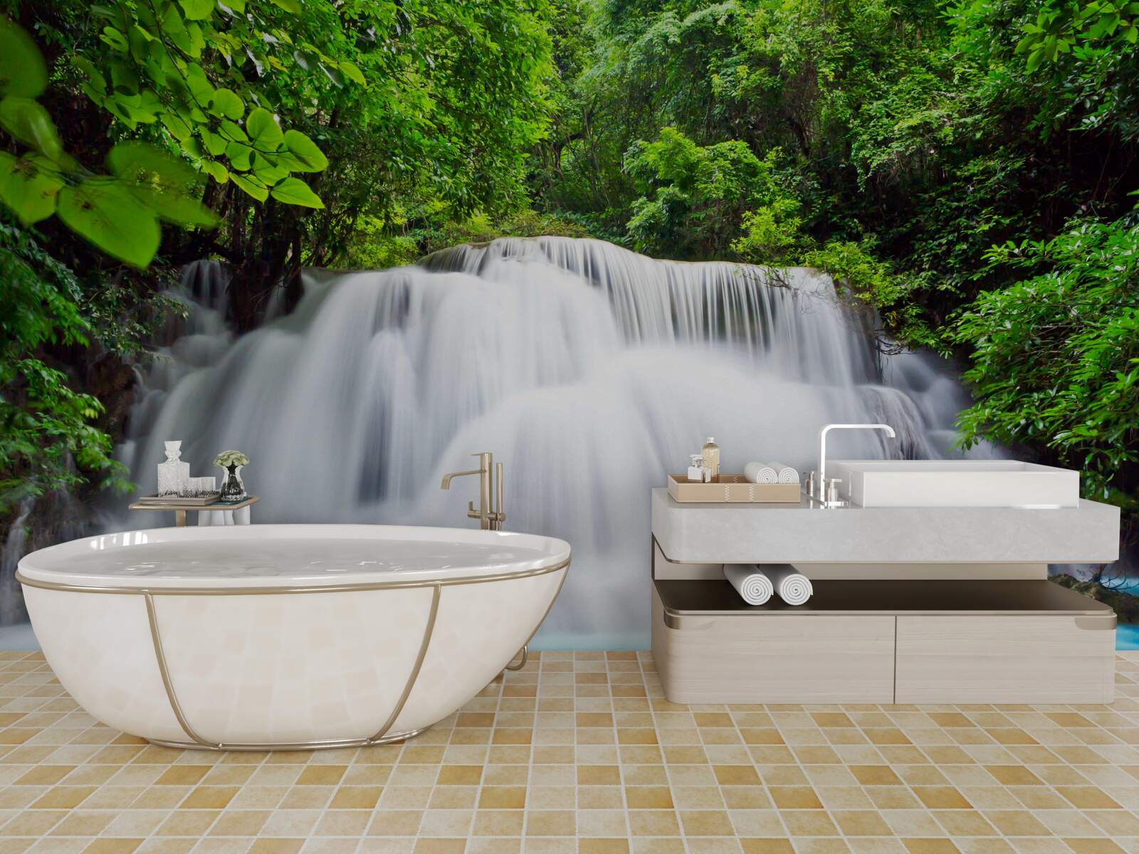 Fototapeta rýchlo padajúci vodopád upprostred lesa