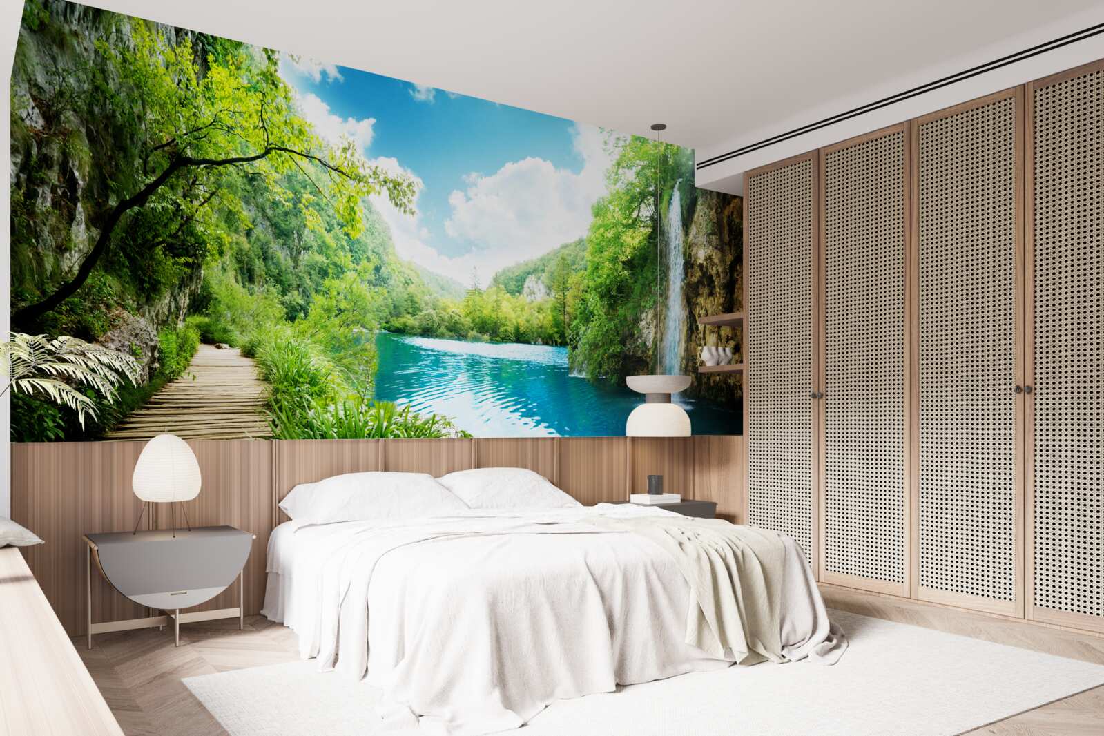 Fototapeta vysoký vodopád a cesta cez lesné stromy