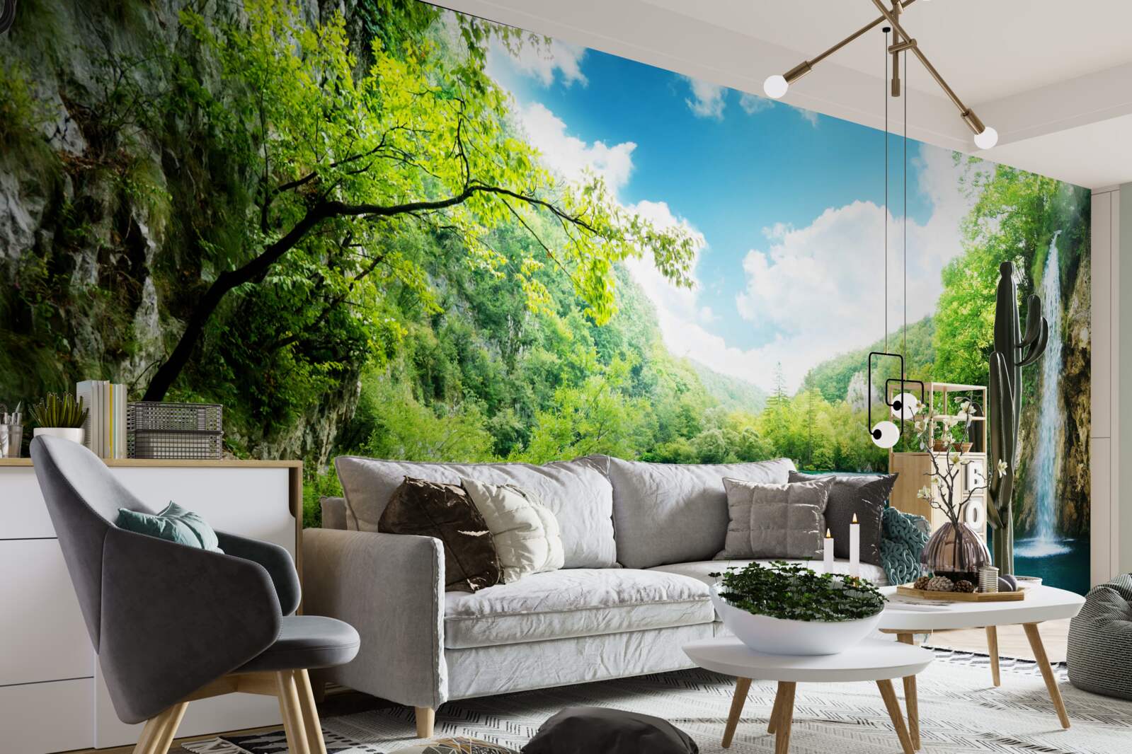 Fototapeta vysoký vodopád a cesta cez lesné stromy