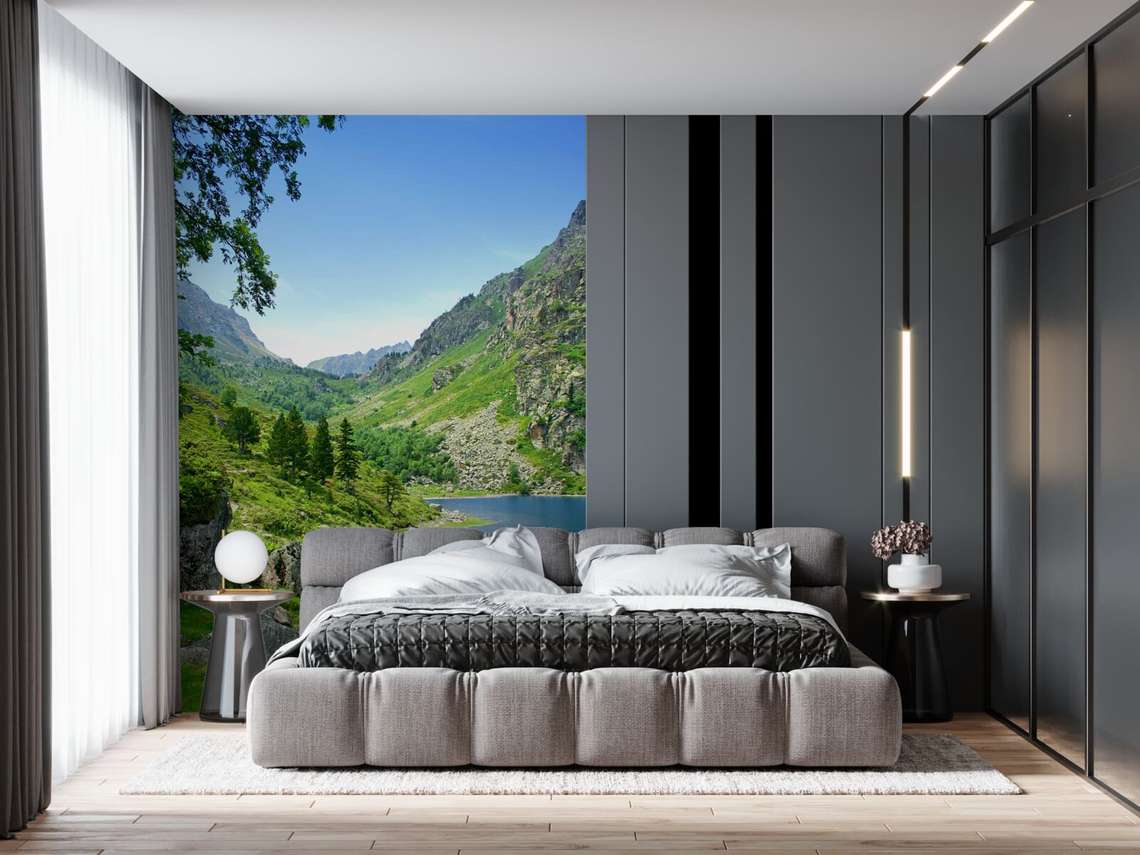 Fototapeta jazero obklopené horami a zelenou