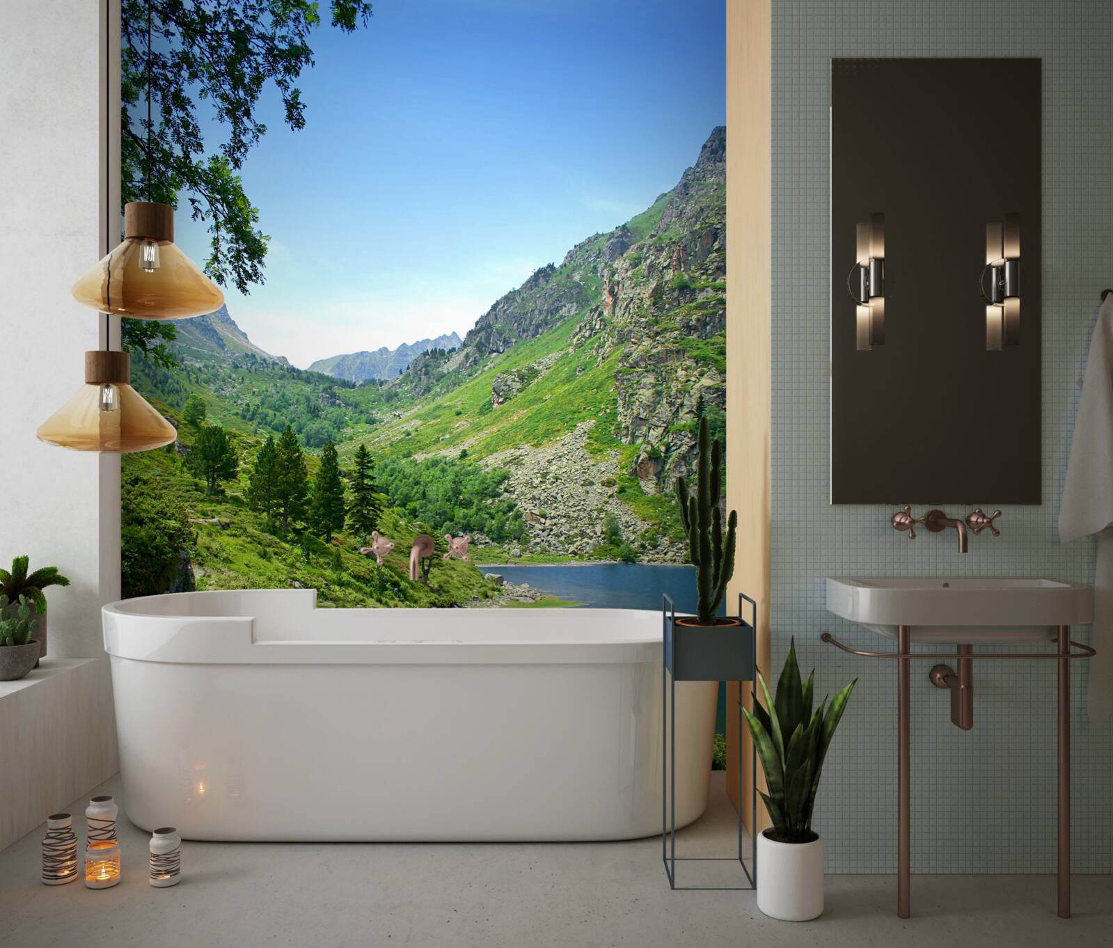 Fototapeta jazero obklopené horami a zelenou