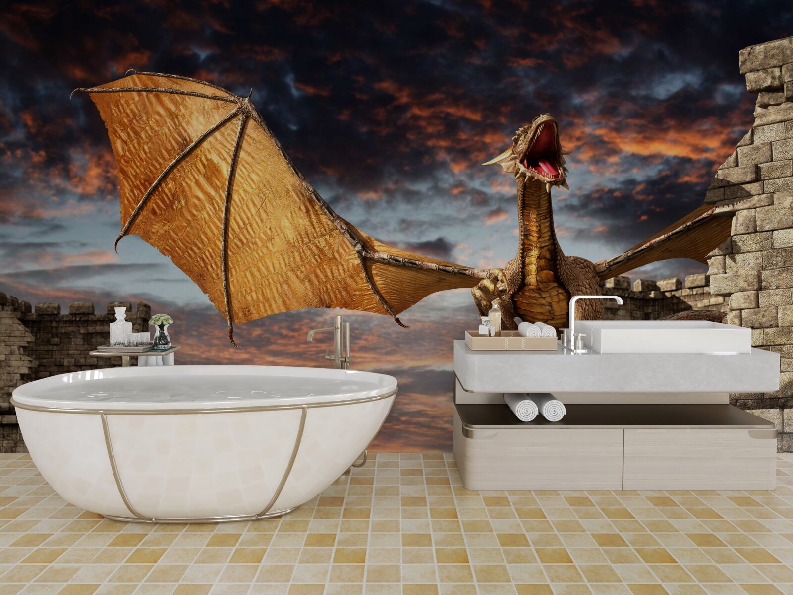 Fototapeta drak v kamennej pevnosti