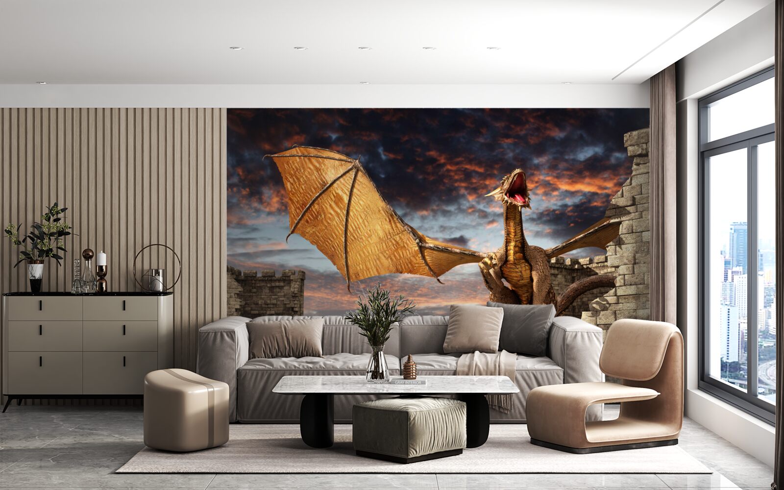 Fototapeta drak v kamennej pevnosti