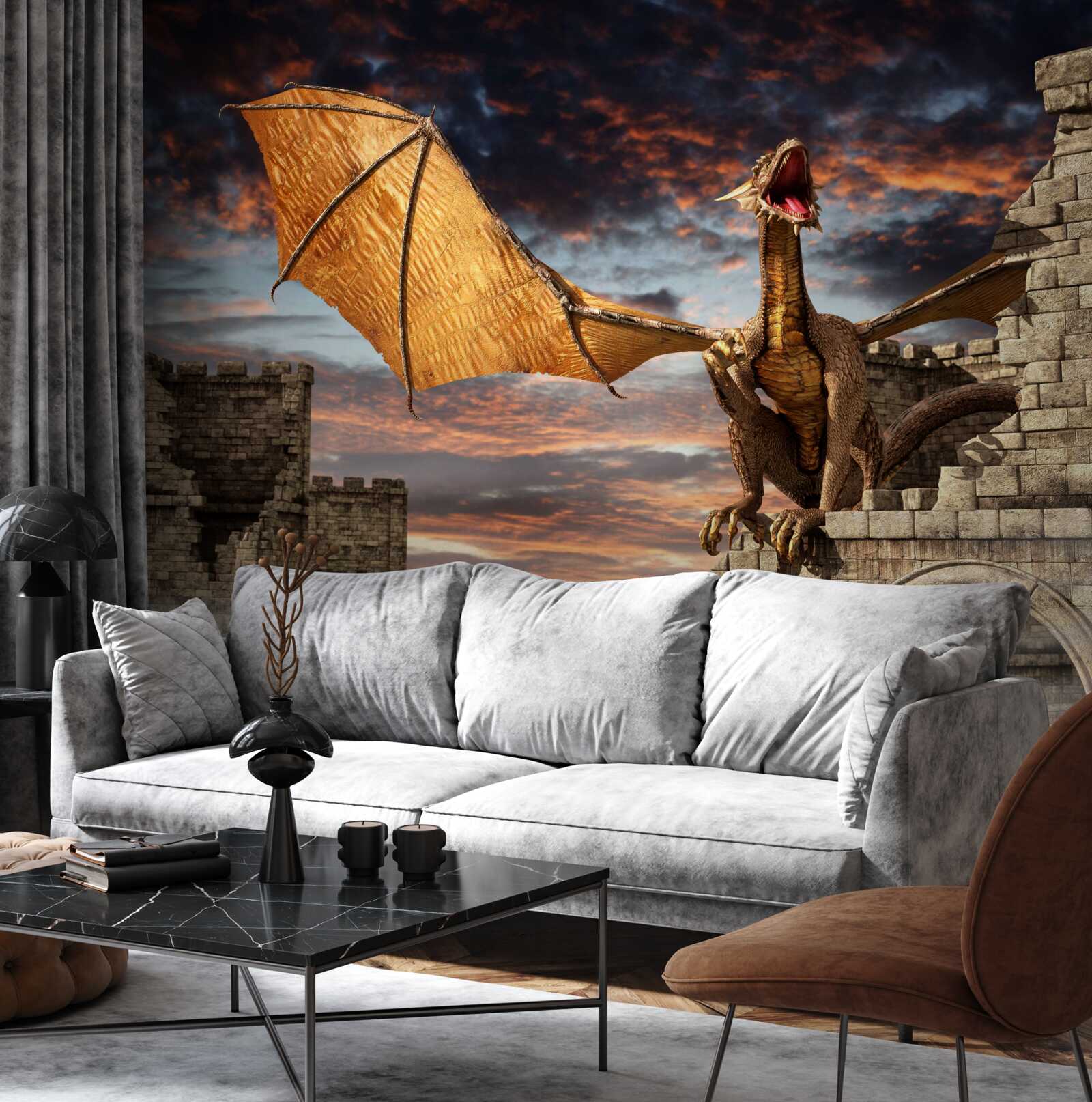 Fototapeta drak v kamennej pevnosti