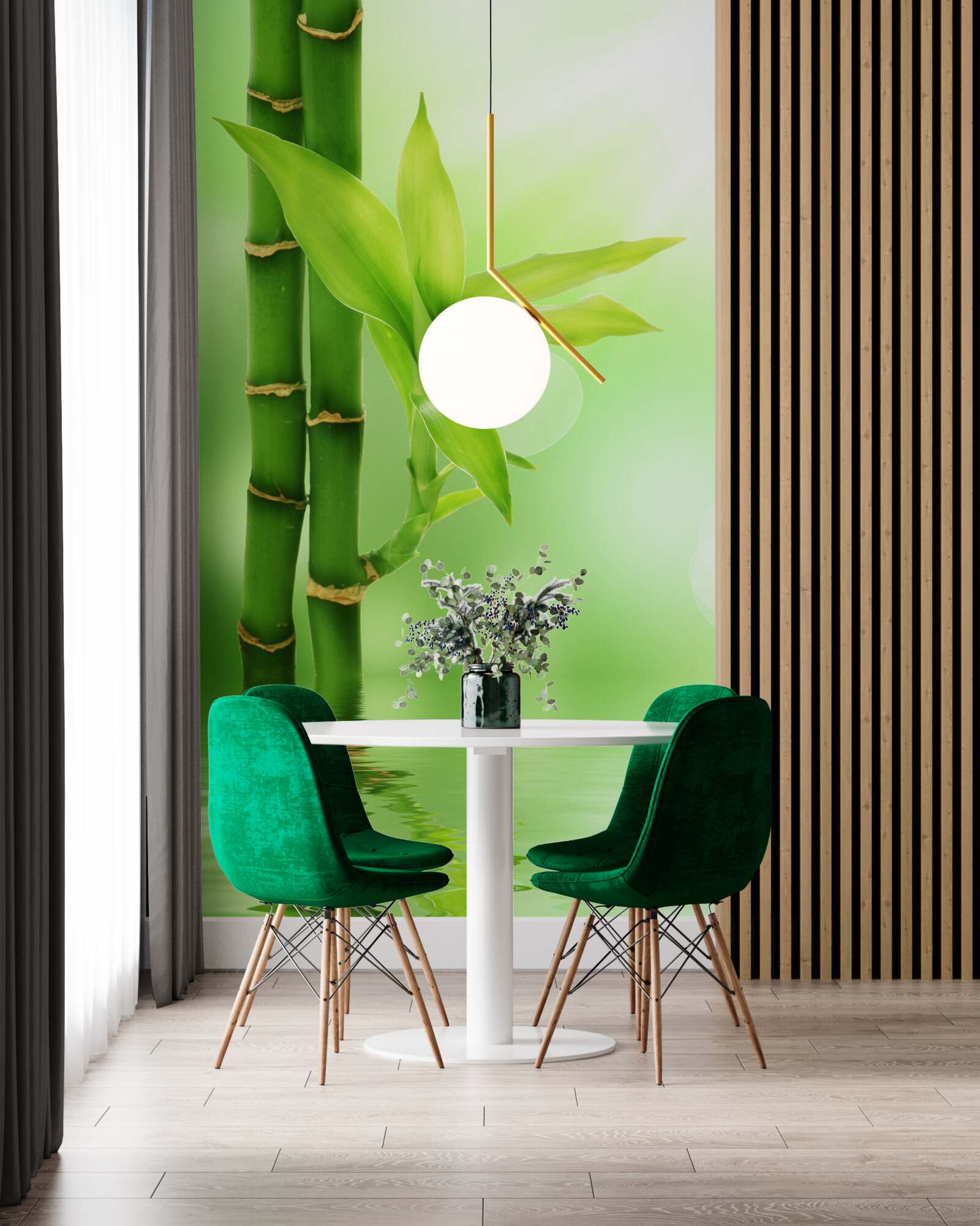 Fototapeta bamboo vá vetva s kvetmi na vodnej hladine