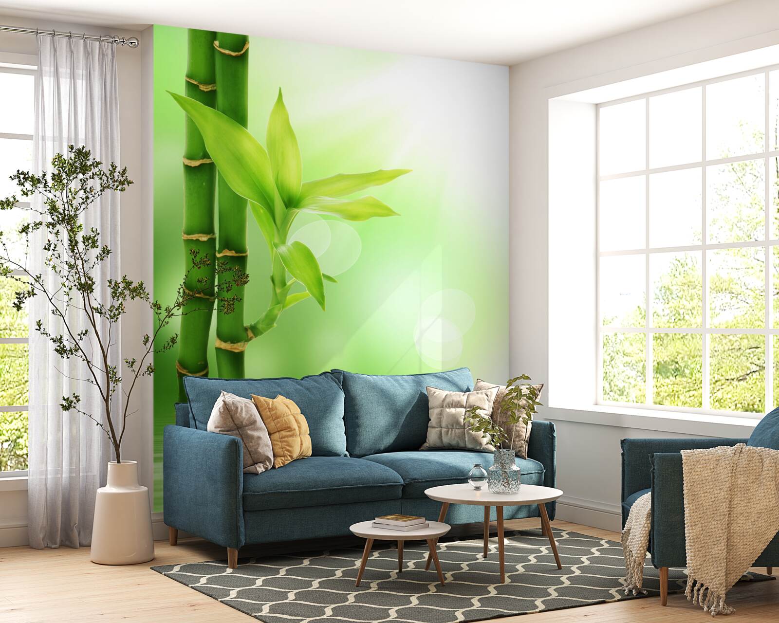 Fototapeta bamboo vá vetva s kvetmi na vodnej hladine