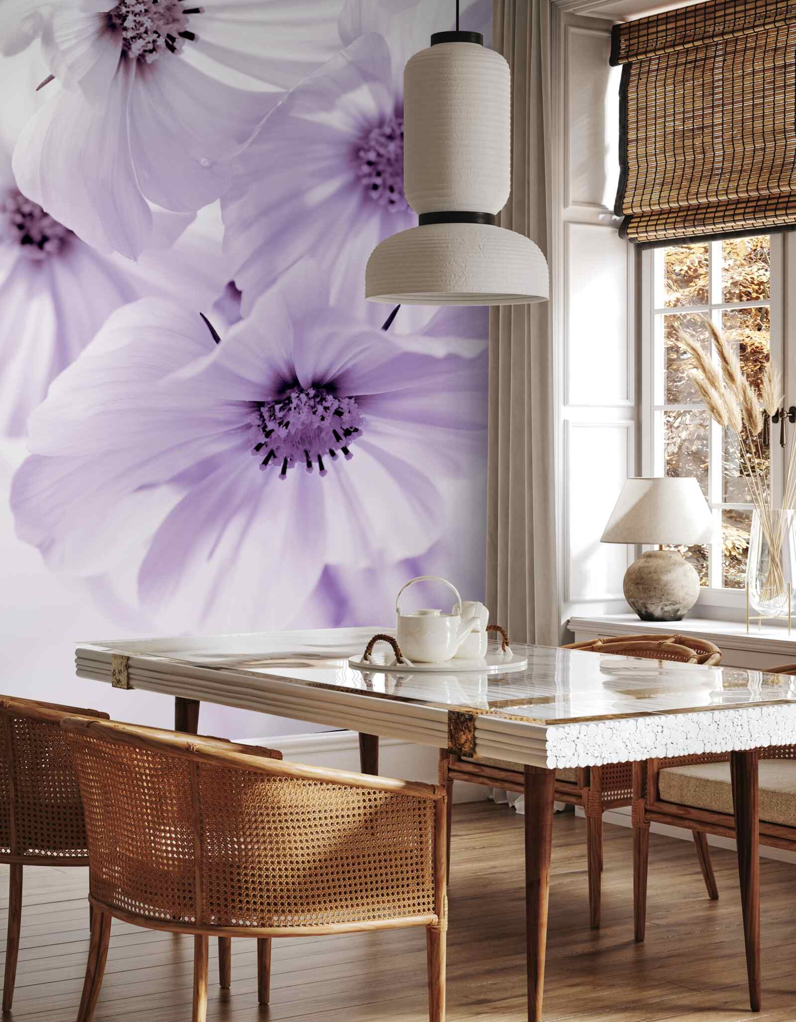 Fototapeta detail ukazuje vláknité kvety s jemnými listami