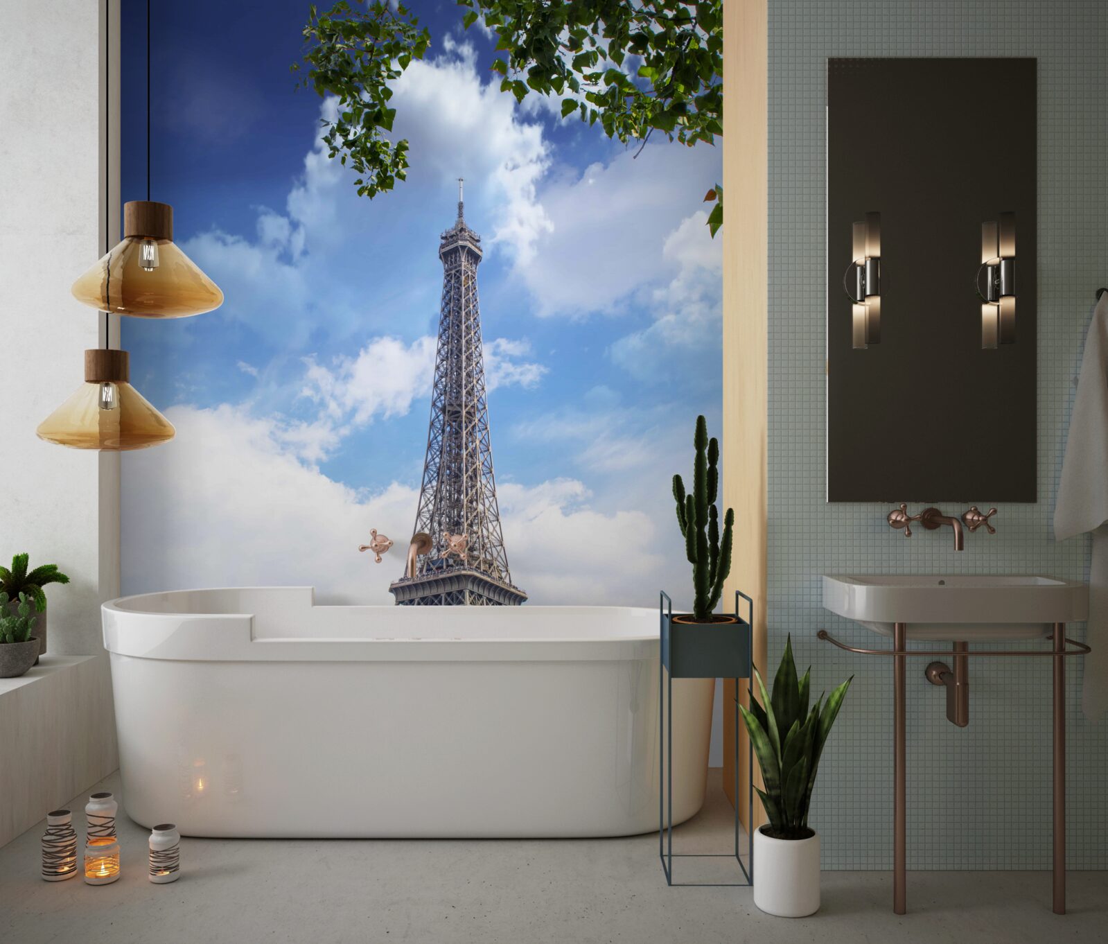 Fototapeta Eiffelova veža sa týči proti svetlému oblohe