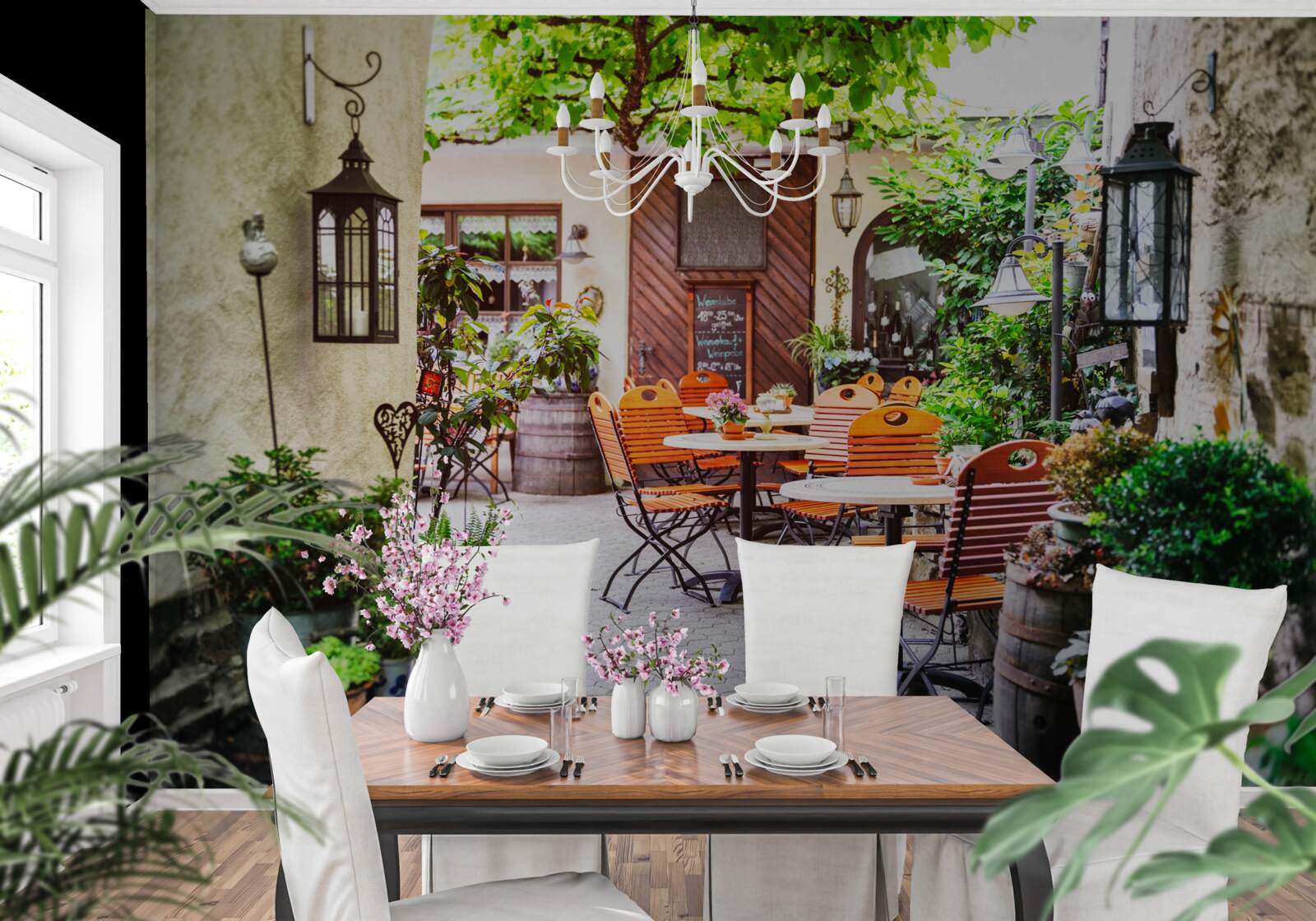 Fototapeta malá kaviareň so stolom v historickej časti mesta