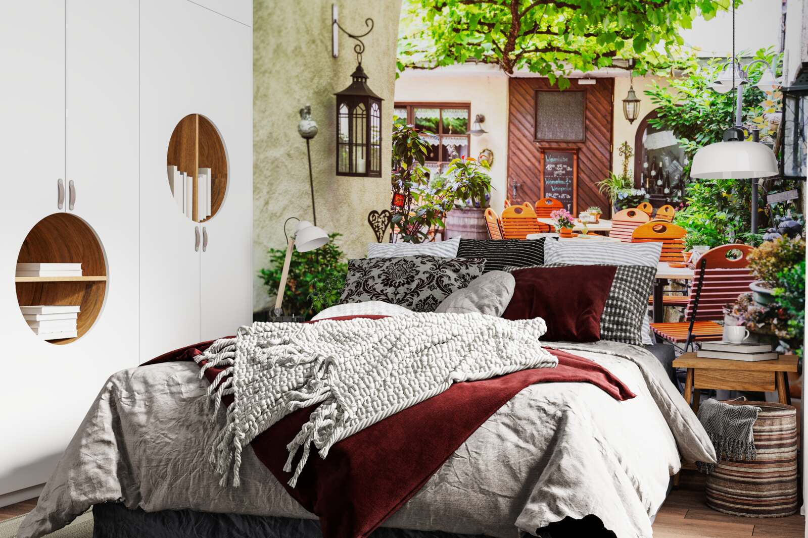 Fototapeta malá kaviareň so stolom v historickej časti mesta