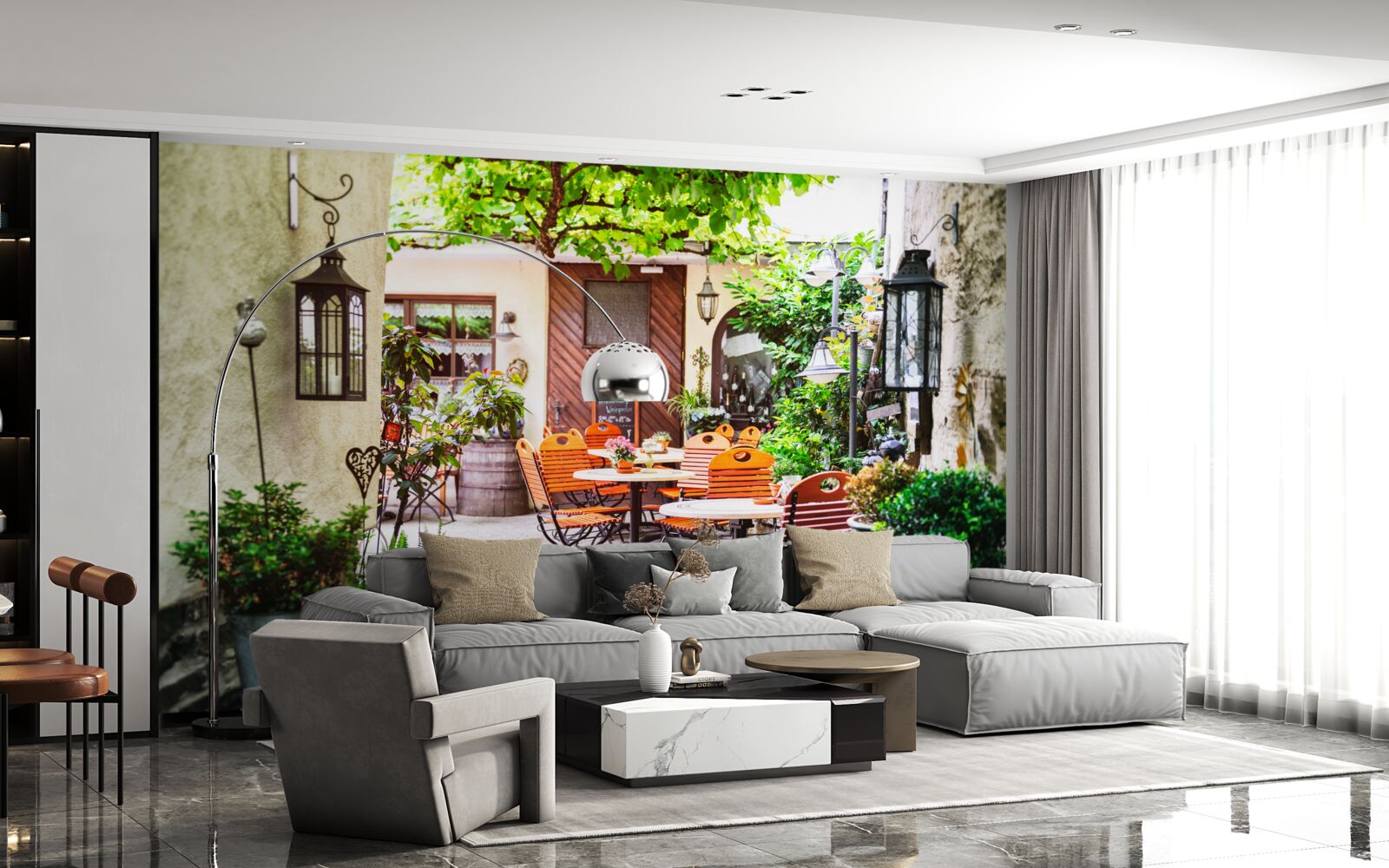 Fototapeta malá kaviareň so stolom v historickej časti mesta