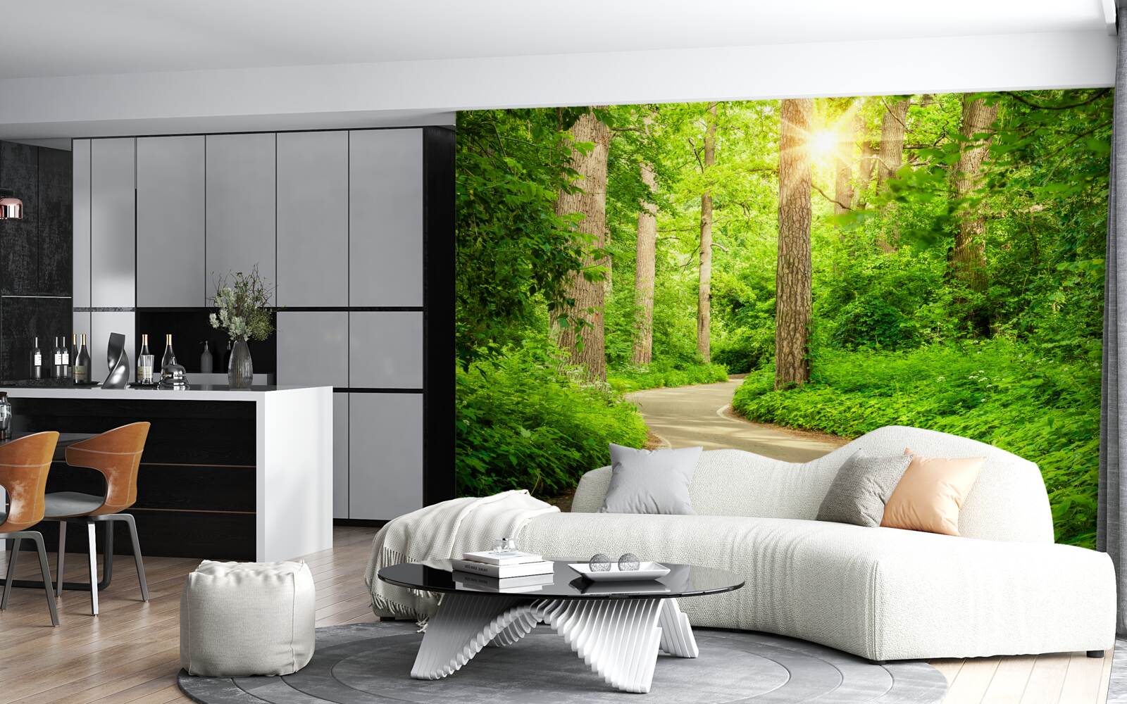 Fototapeta svetlý dizajn s rozmazanými lesmi