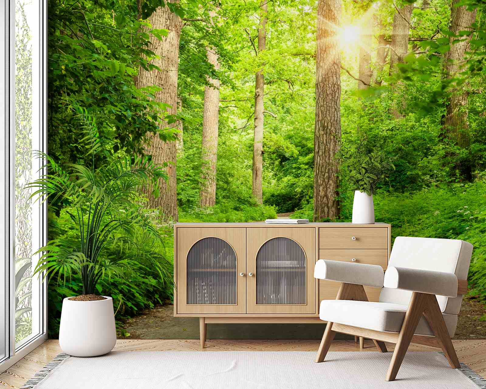 Fototapeta svetlý dizajn s rozmazanými lesmi