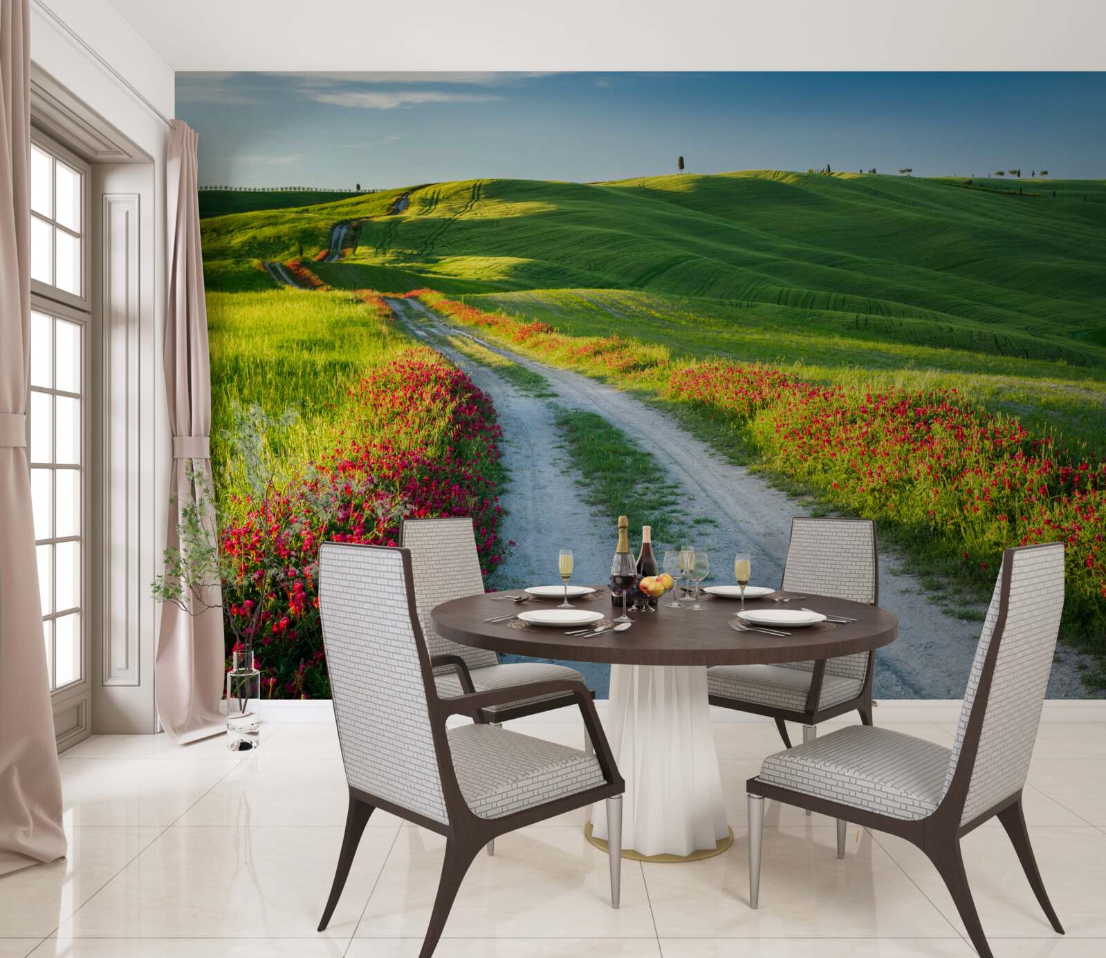 Fototapeta cesta v horách pokrytá zelenými polyamidmi