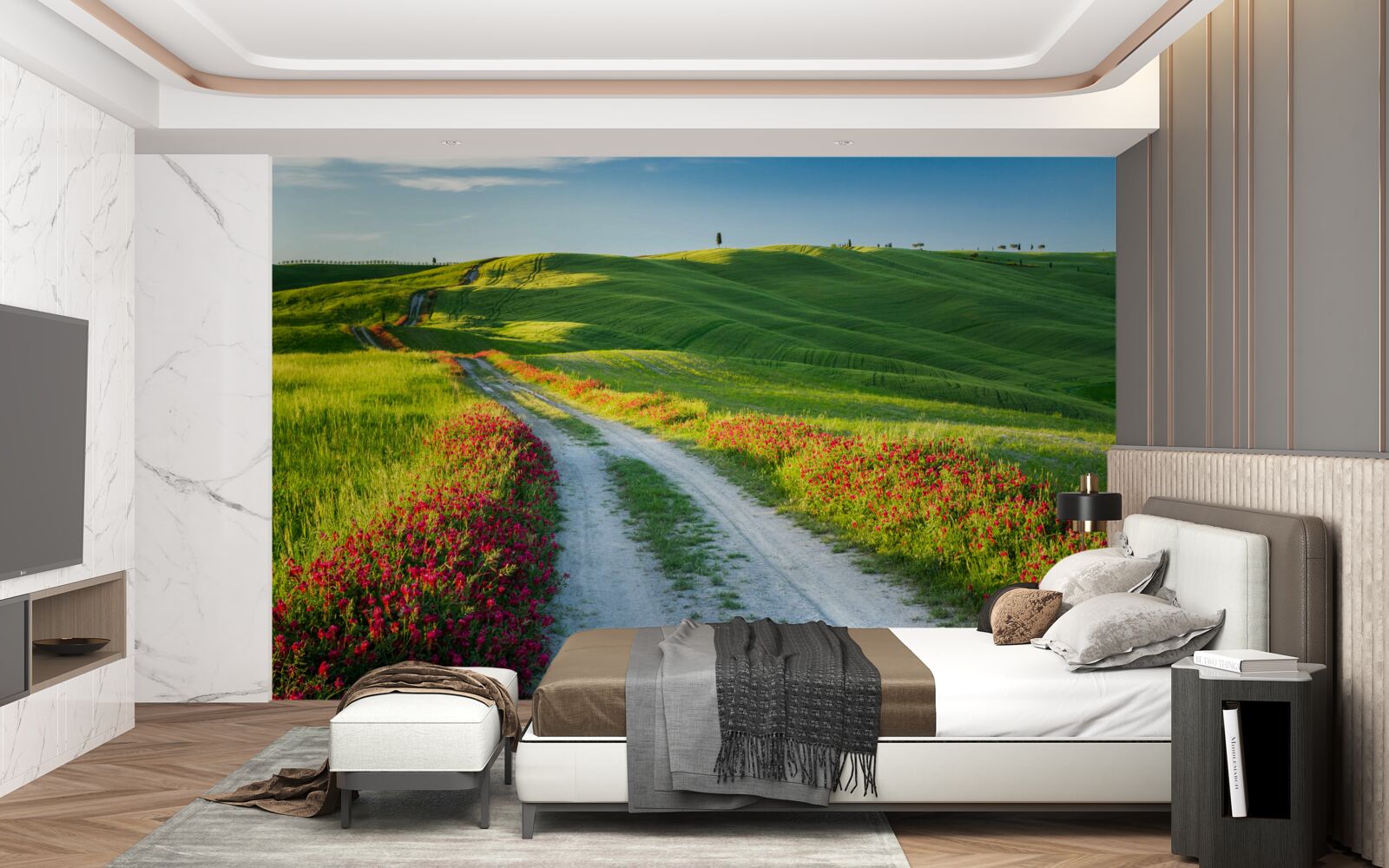 Fototapeta cesta v horách pokrytá zelenými polyamidmi