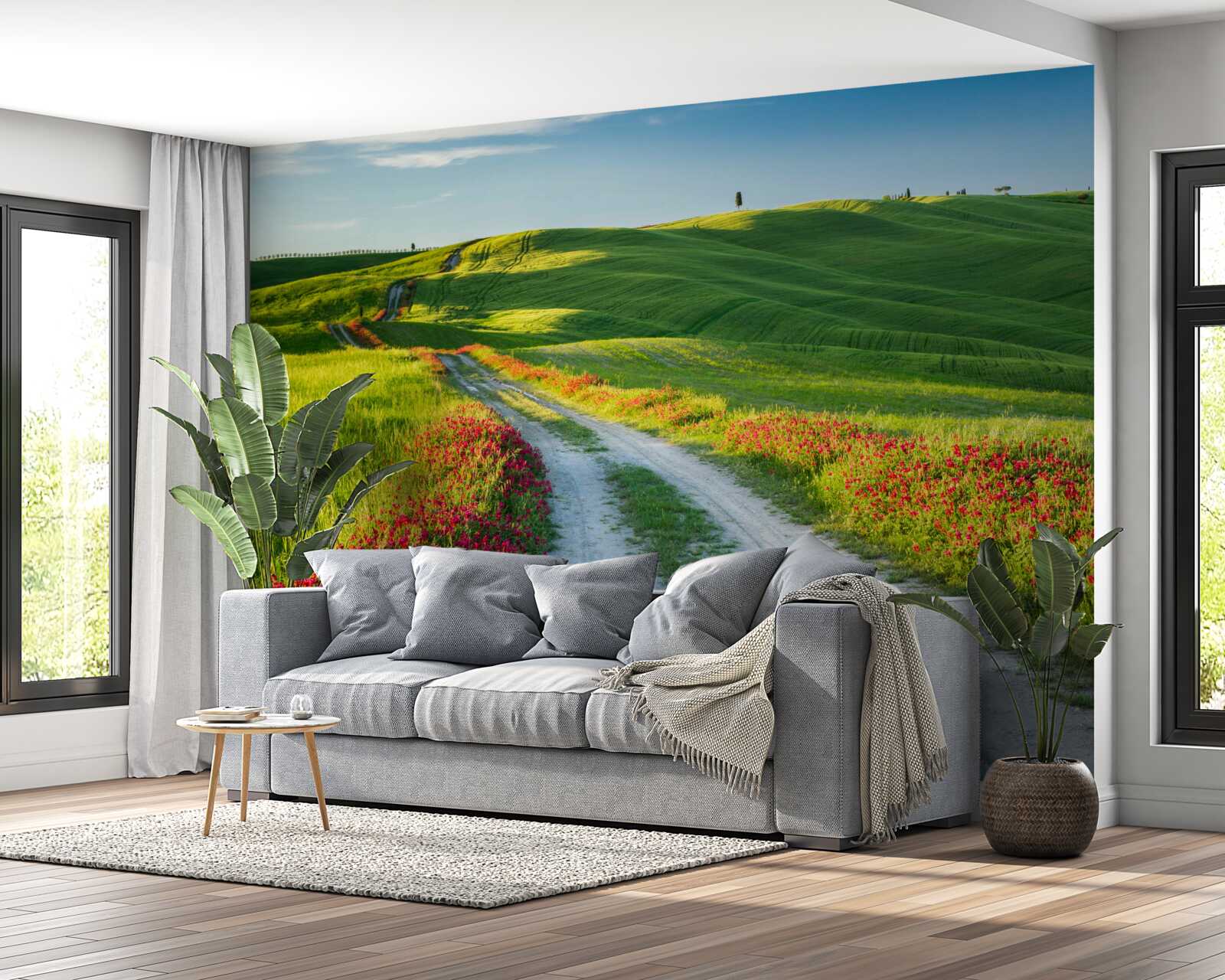 Fototapeta cesta v horách pokrytá zelenými polyamidmi