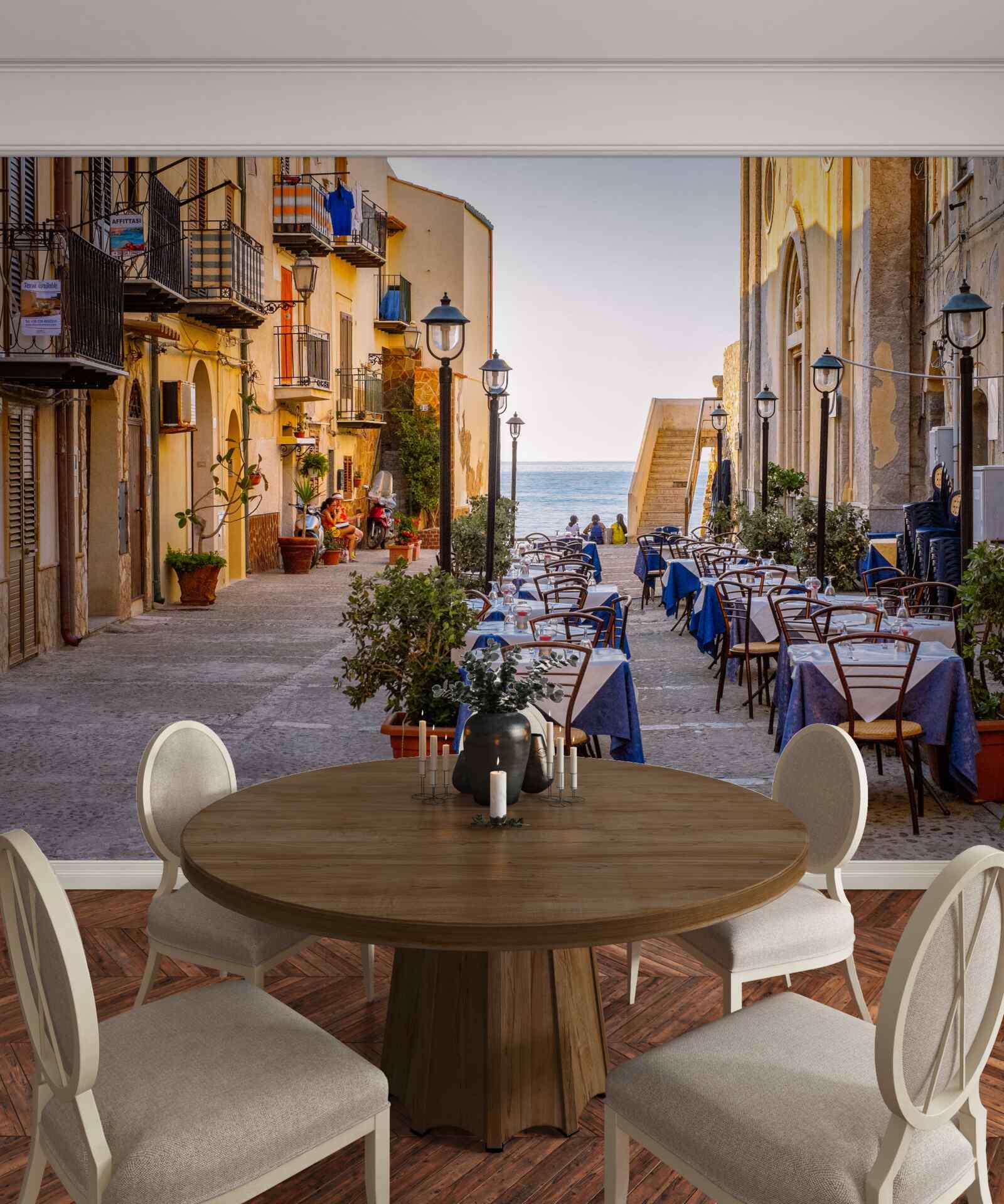 Fototapeta zariadení na brehu v historickej časti mesta