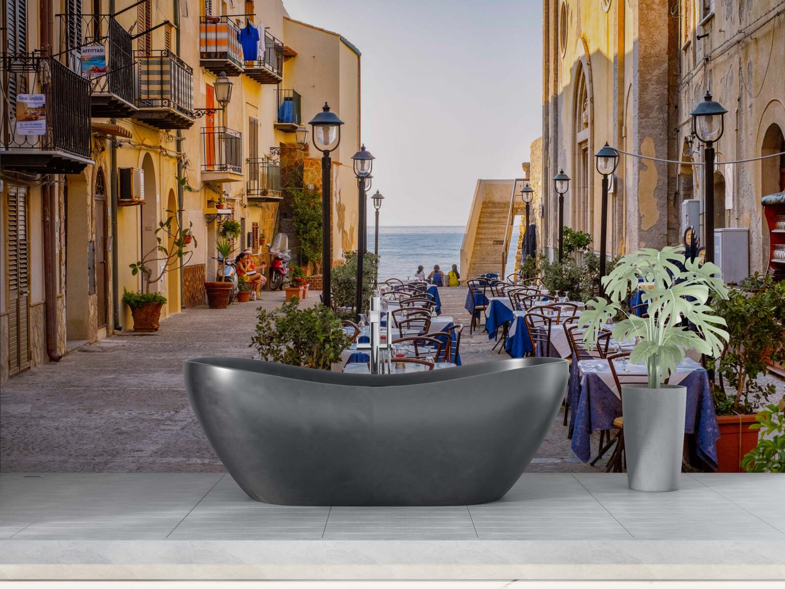 Fototapeta zariadení na brehu v historickej časti mesta