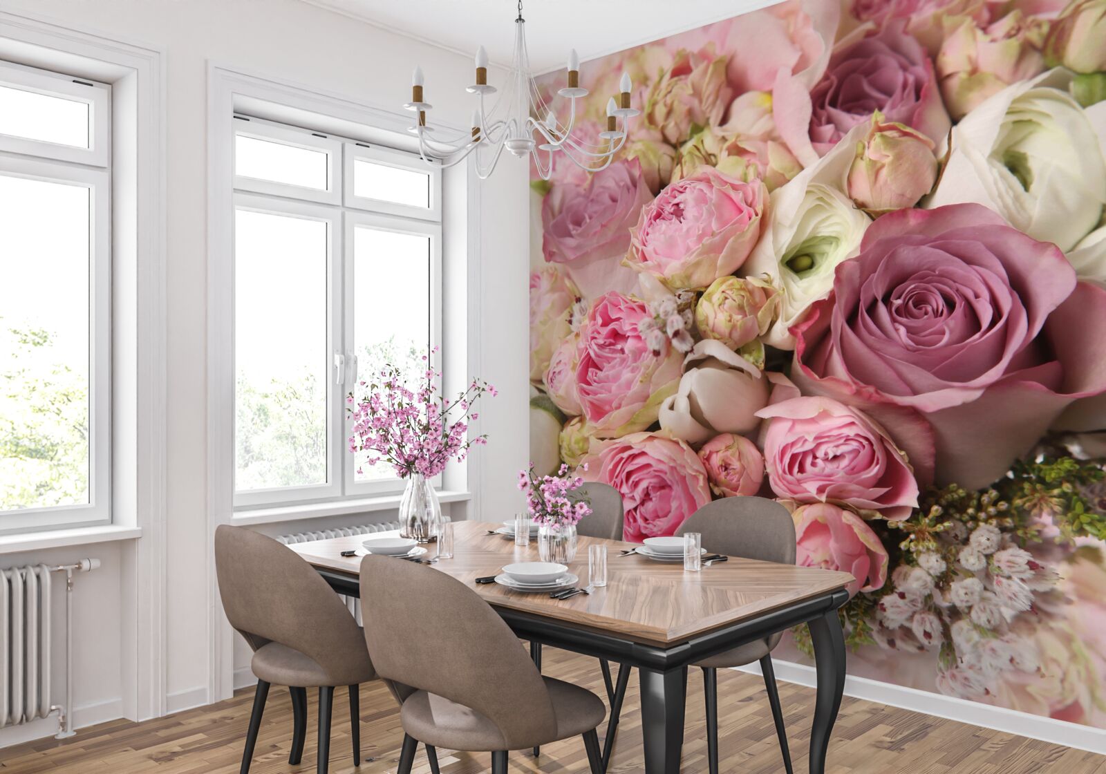 Fototapeta kompozícia ruží a tulipánov neobvyklého tvaru