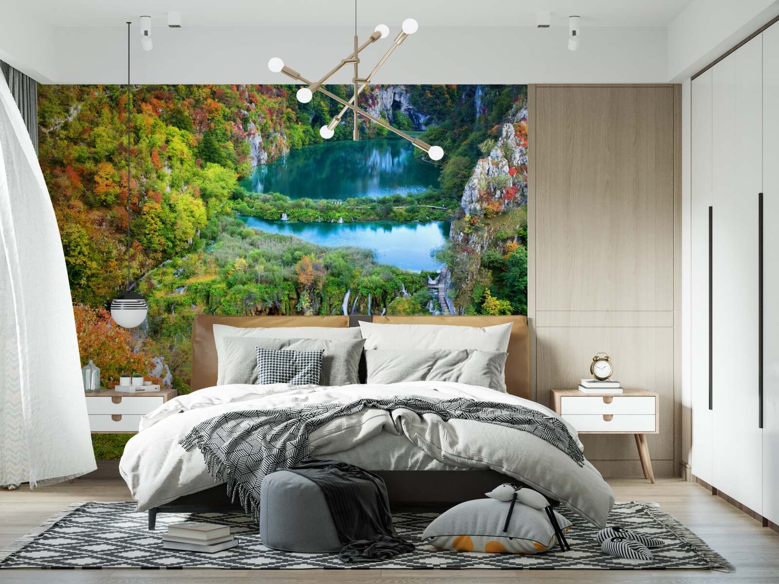 Fototapeta jesenný les zdobeným tečúcim vodopádom