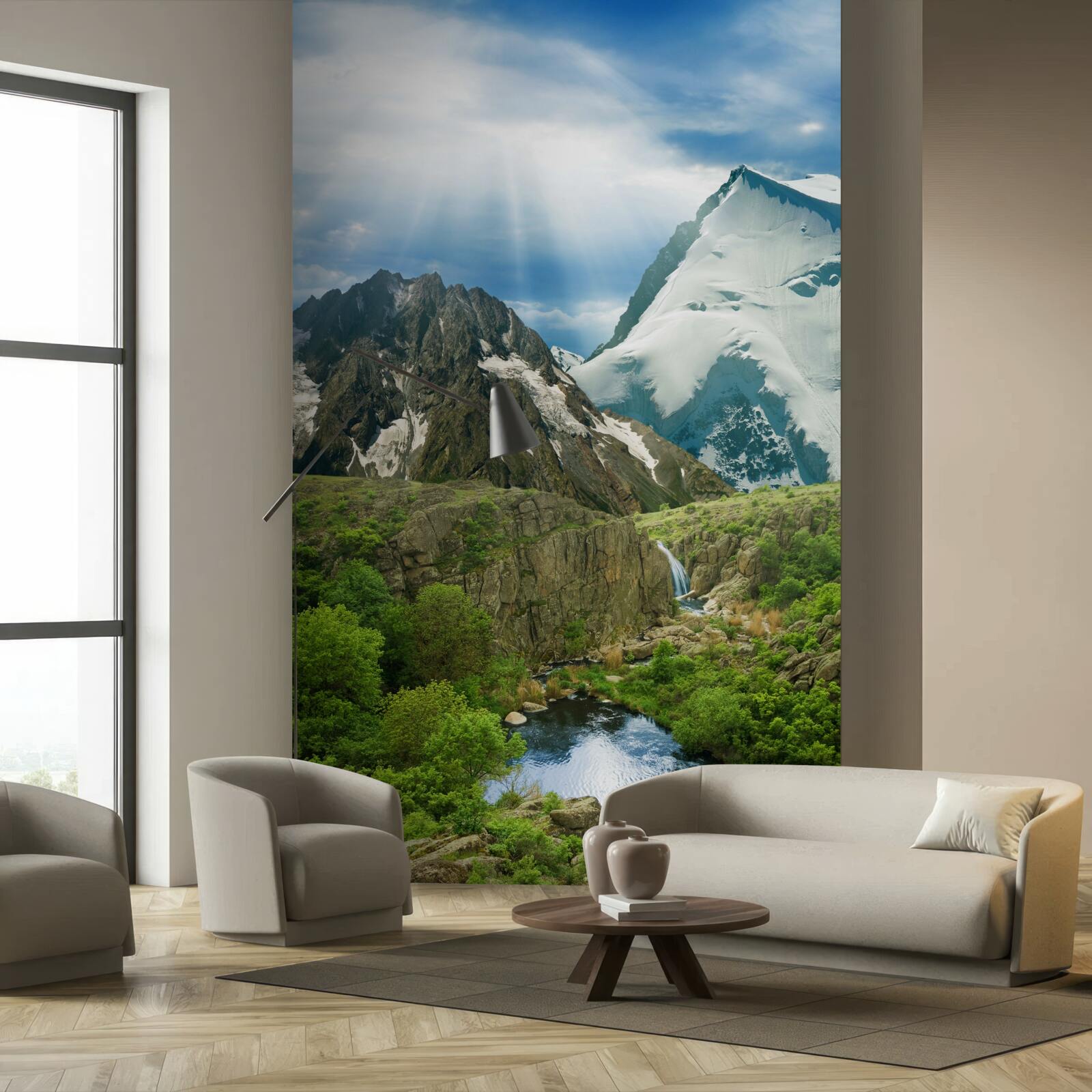 Fototapeta Svetlo slnečného svetla preniká cez hory v lese