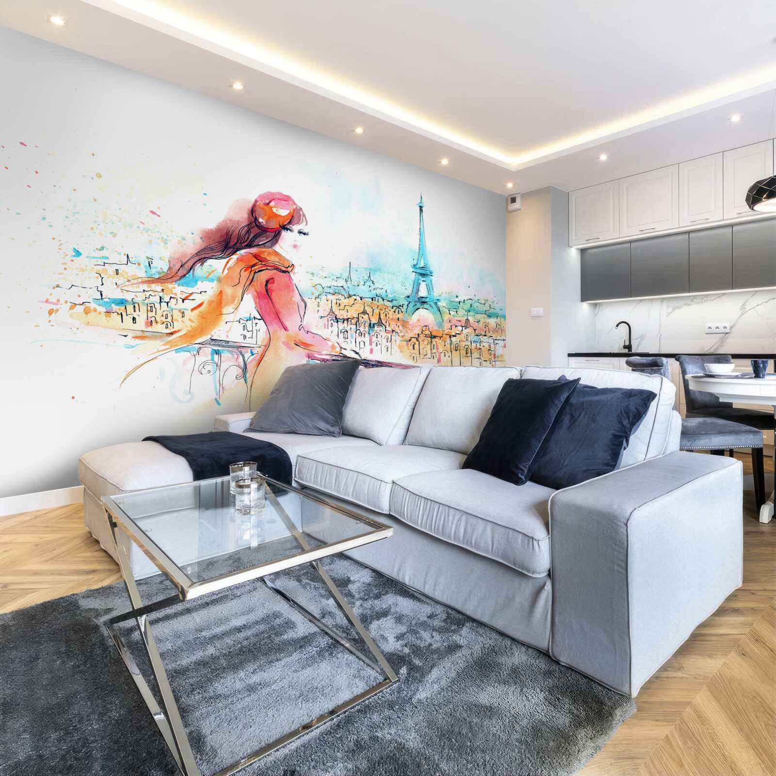 Fototapeta dievča chodí v akvarelu v Paríži