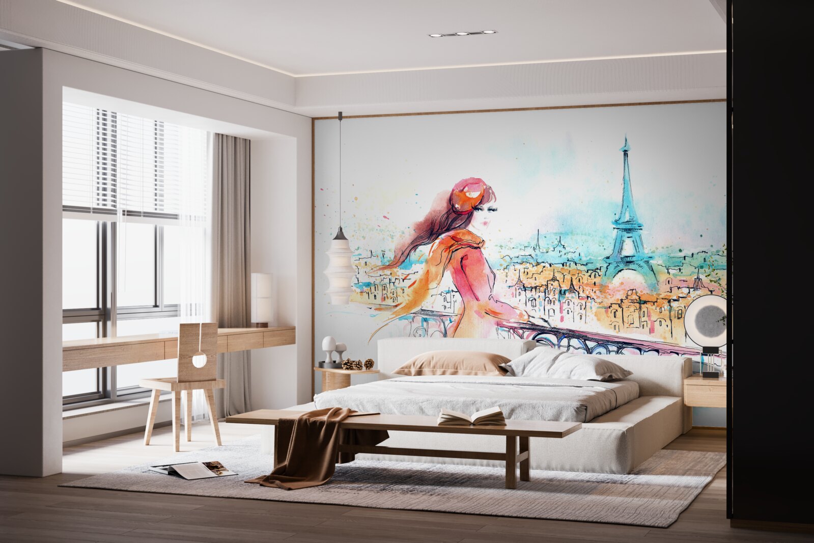 Fototapeta dievča chodí v akvarelu v Paríži