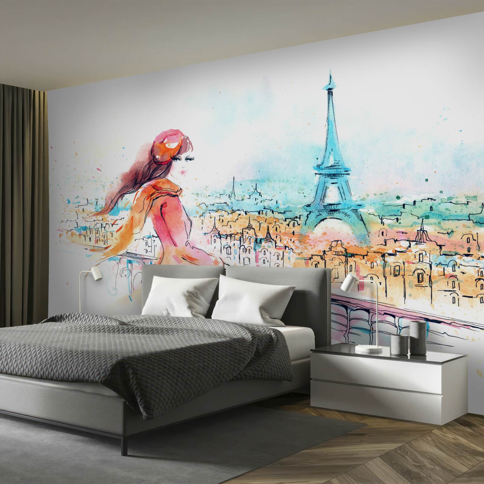 Fototapeta dievča chodí v akvarelu v Paríži