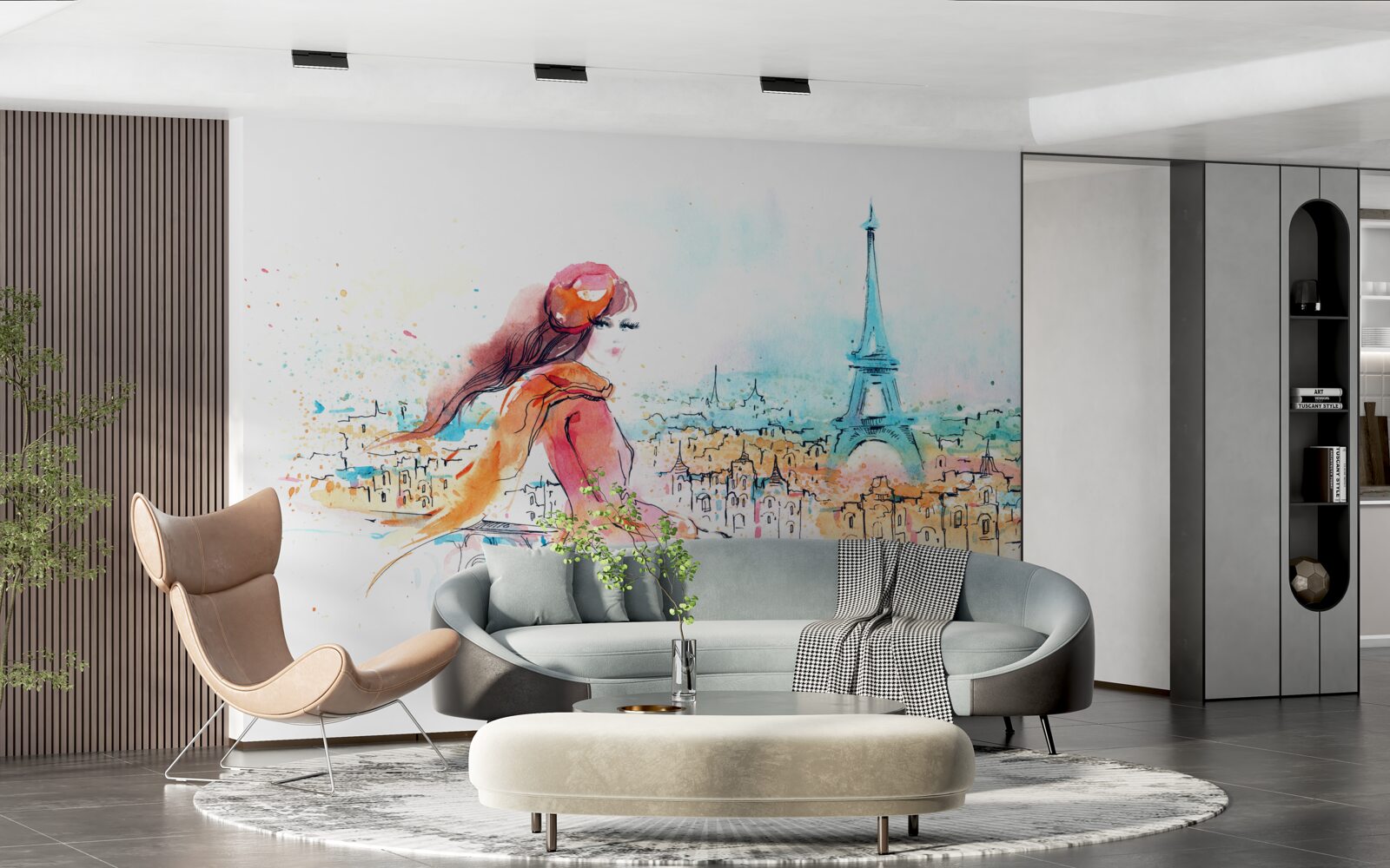 Fototapeta dievča chodí v akvarelu v Paríži