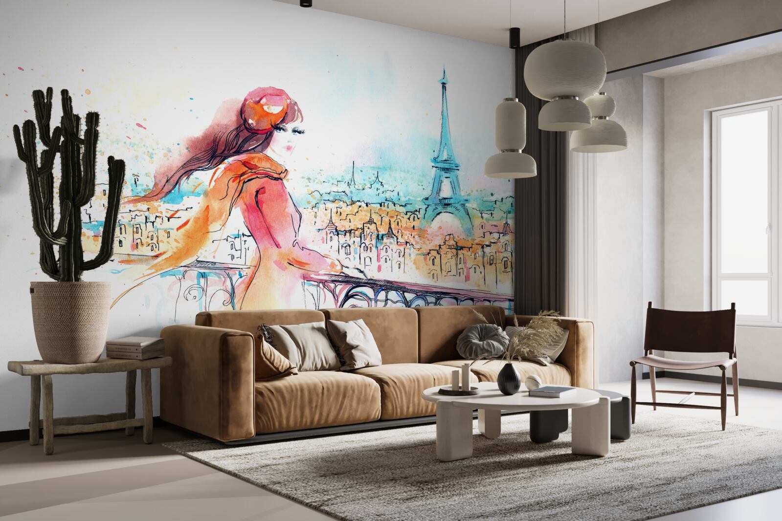 Fototapeta dievča chodí v akvarelu v Paríži