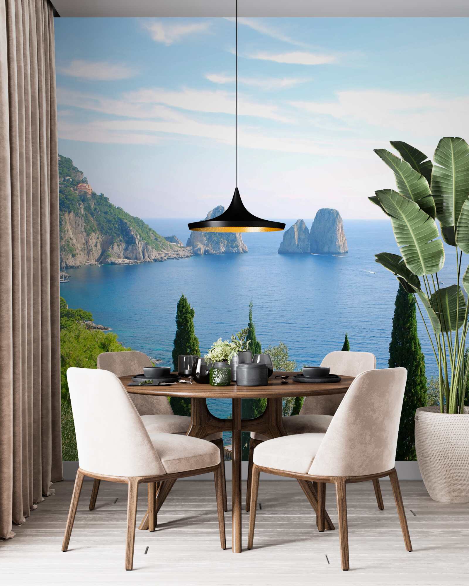 Fototapeta skalnaté pobrežie a vysoké cyprusy