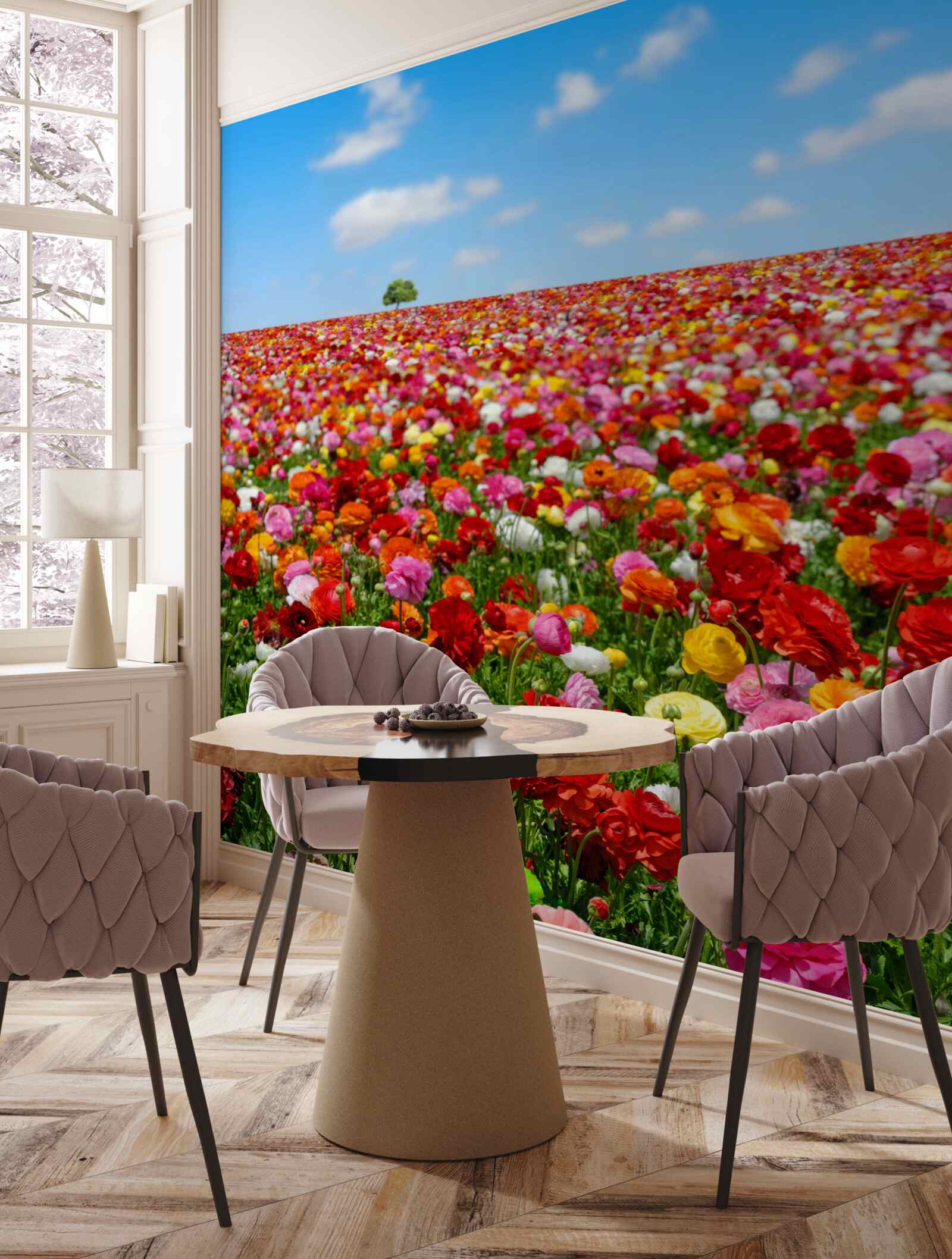 Fototapeta lúka posiata viac farebných kvetov