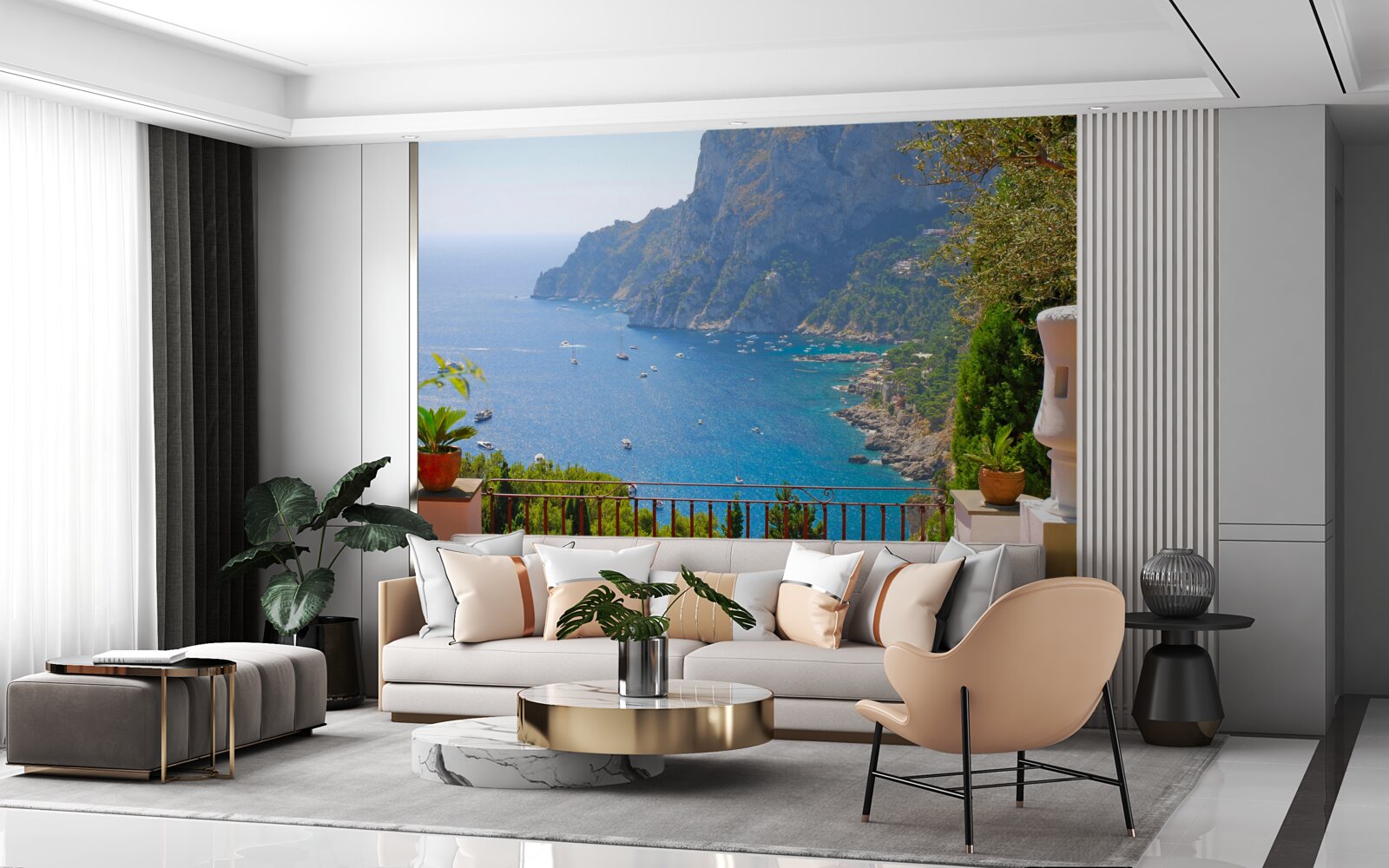 Fototapeta terasa má balkón a výhľad na oceán