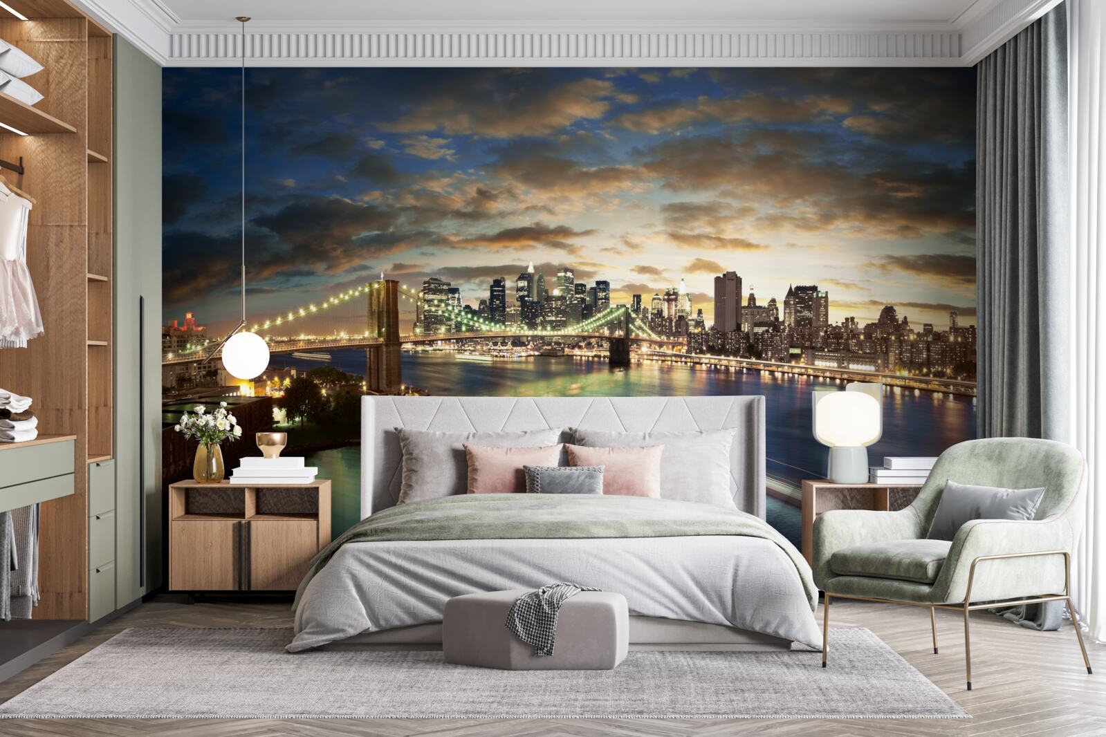 Fototapeta nočné osvetlenie new yorku na brehu vody