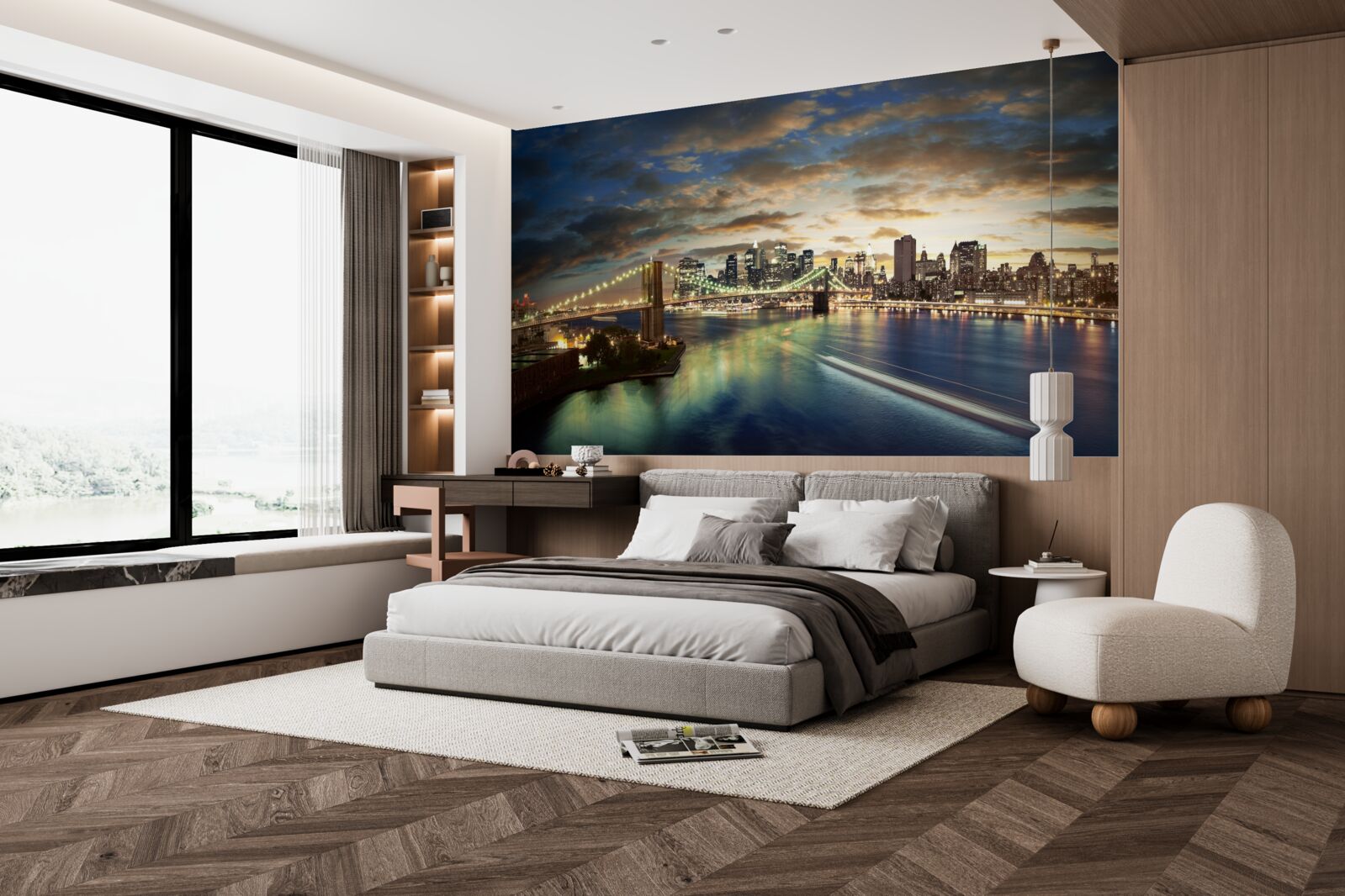 Fototapeta nočné osvetlenie new yorku na brehu vody