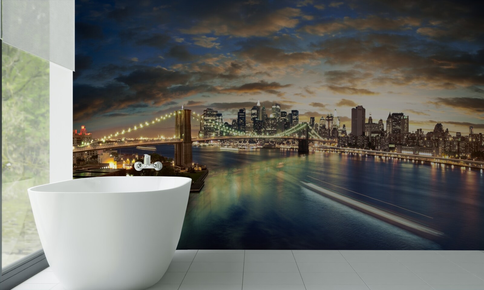 Fototapeta nočné osvetlenie new yorku na brehu vody