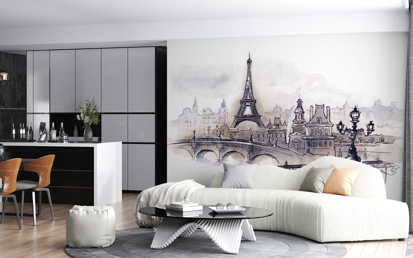 Fototapeta Eiffelova veža a architektonická skice ceruzkou