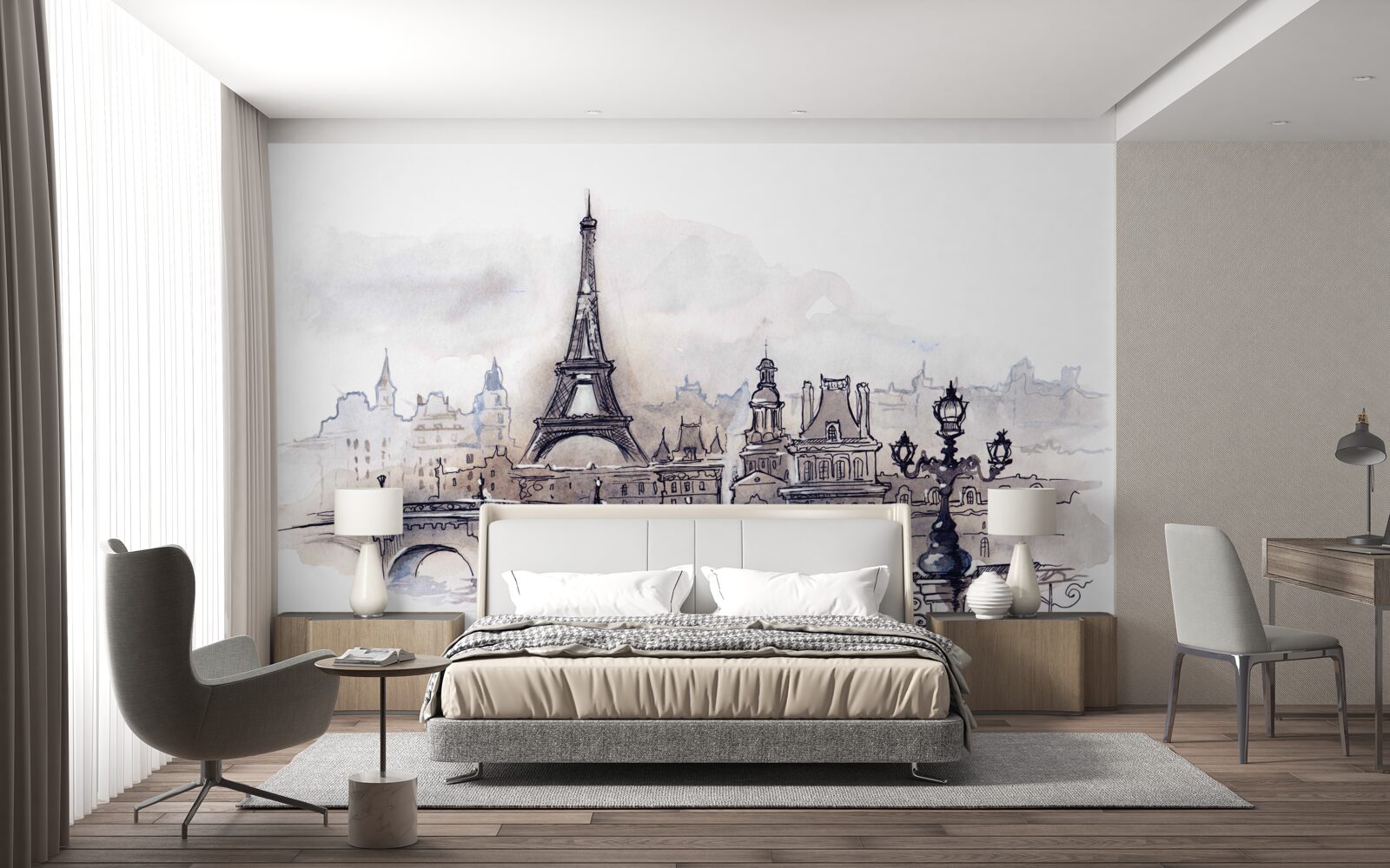 Fototapeta Eiffelova veža a architektonická skice ceruzkou