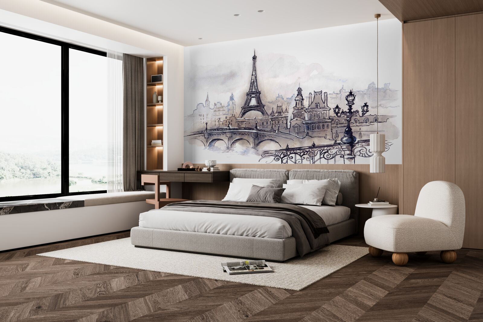 Fototapeta Eiffelova veža a architektonická skice ceruzkou