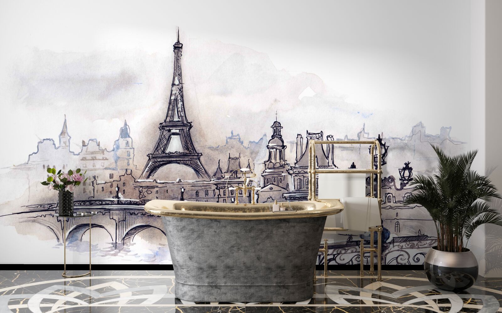 Fototapeta Eiffelova veža a architektonická skice ceruzkou