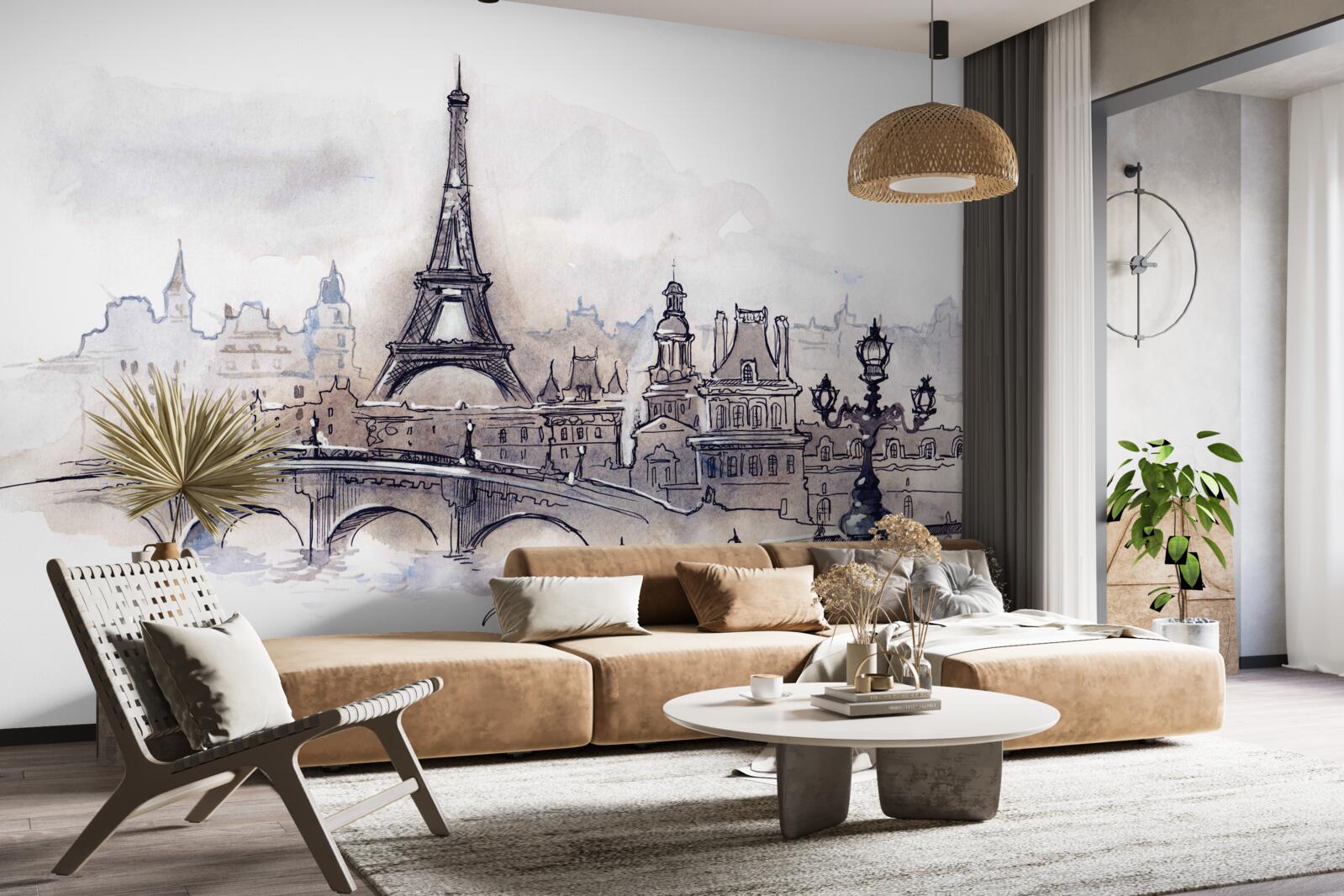 Fototapeta Eiffelova veža a architektonická skice ceruzkou