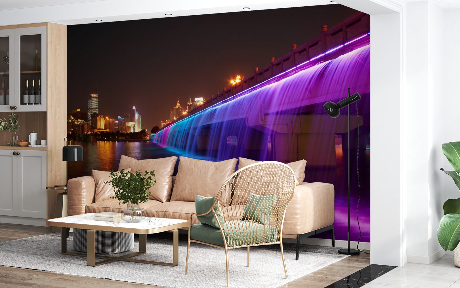 Fototapeta žiariace vodné osvetlenie pri moste