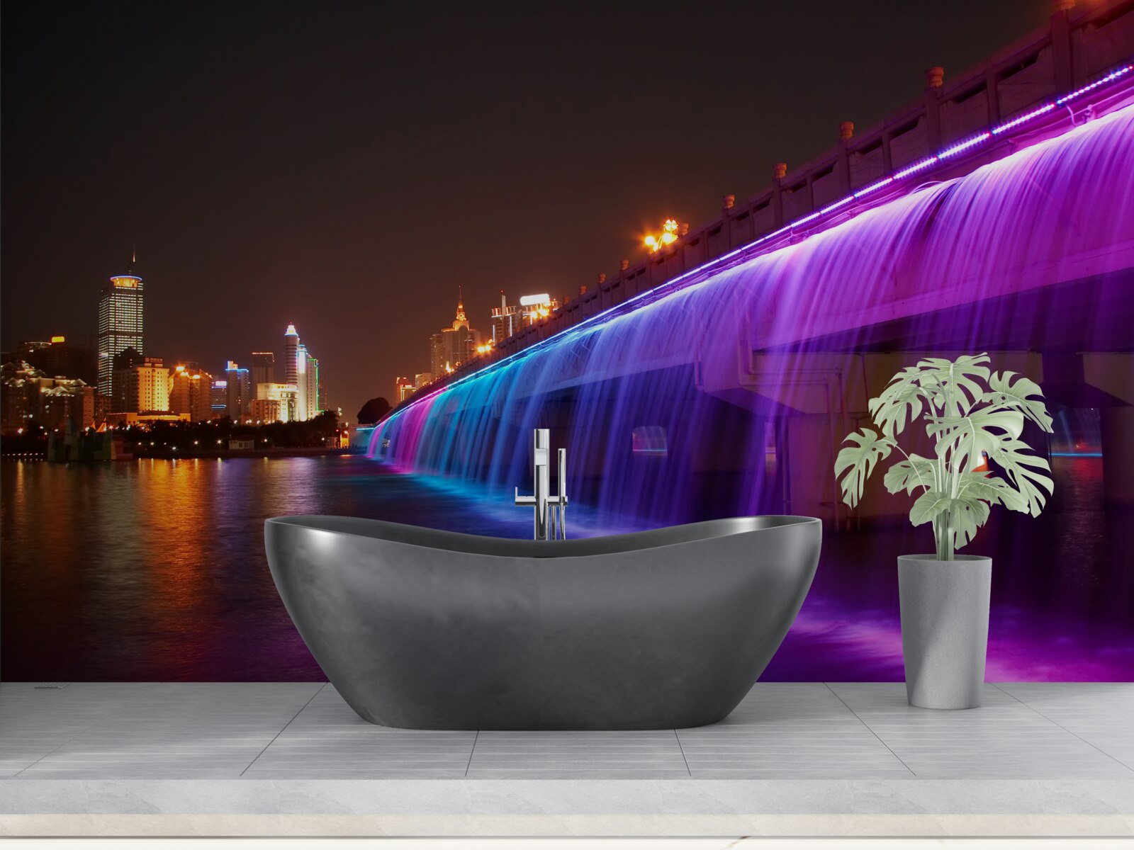 Fototapeta žiariace vodné osvetlenie pri moste