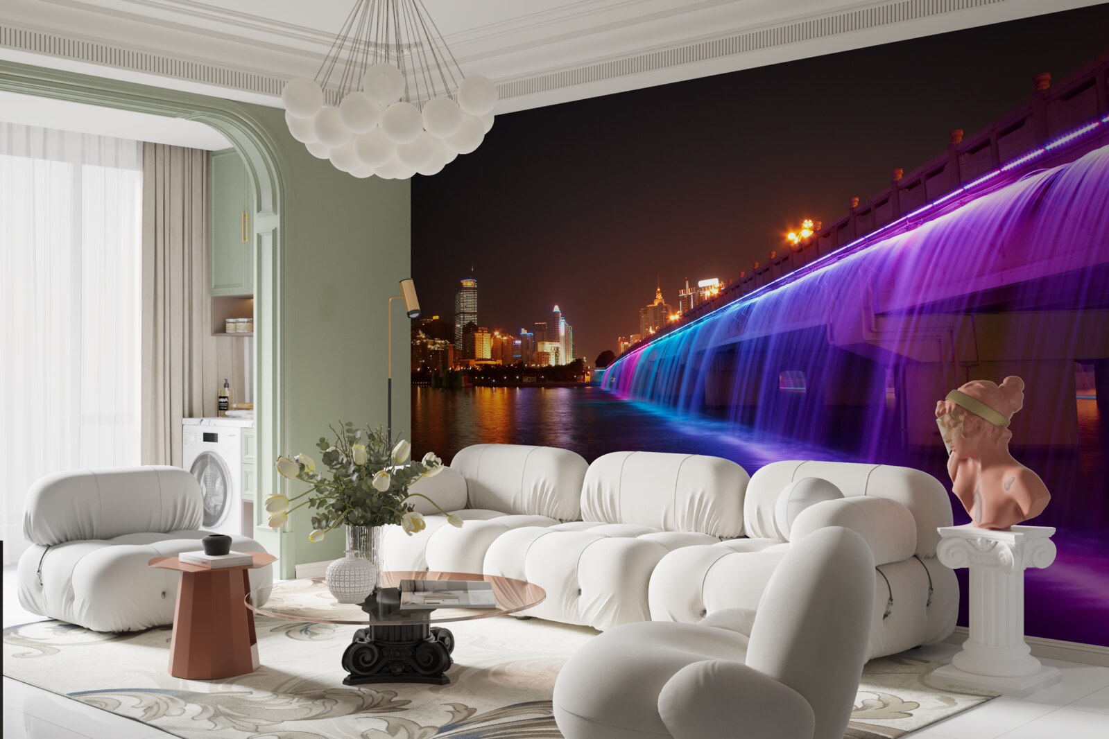 Fototapeta žiariace vodné osvetlenie pri moste