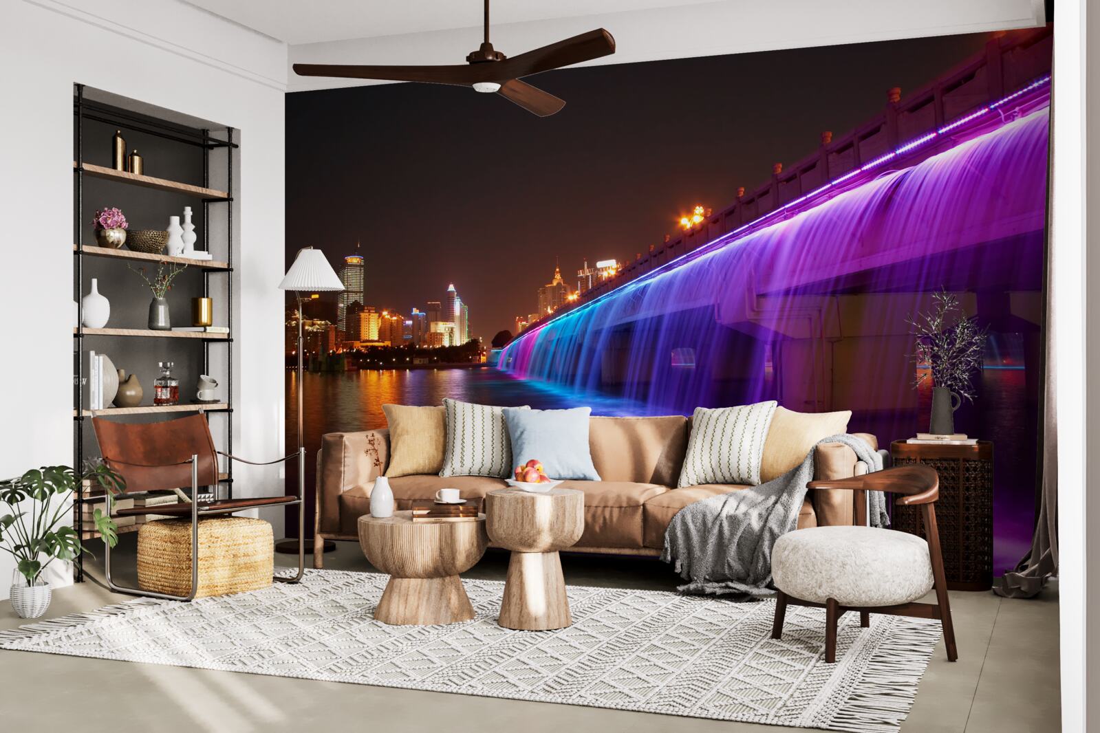 Fototapeta žiariace vodné osvetlenie pri moste