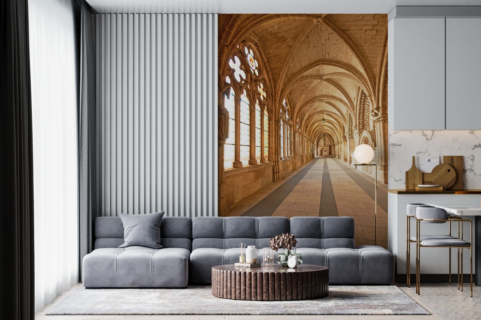 Fototapeta staré kamenné steny so sklenenými oknami